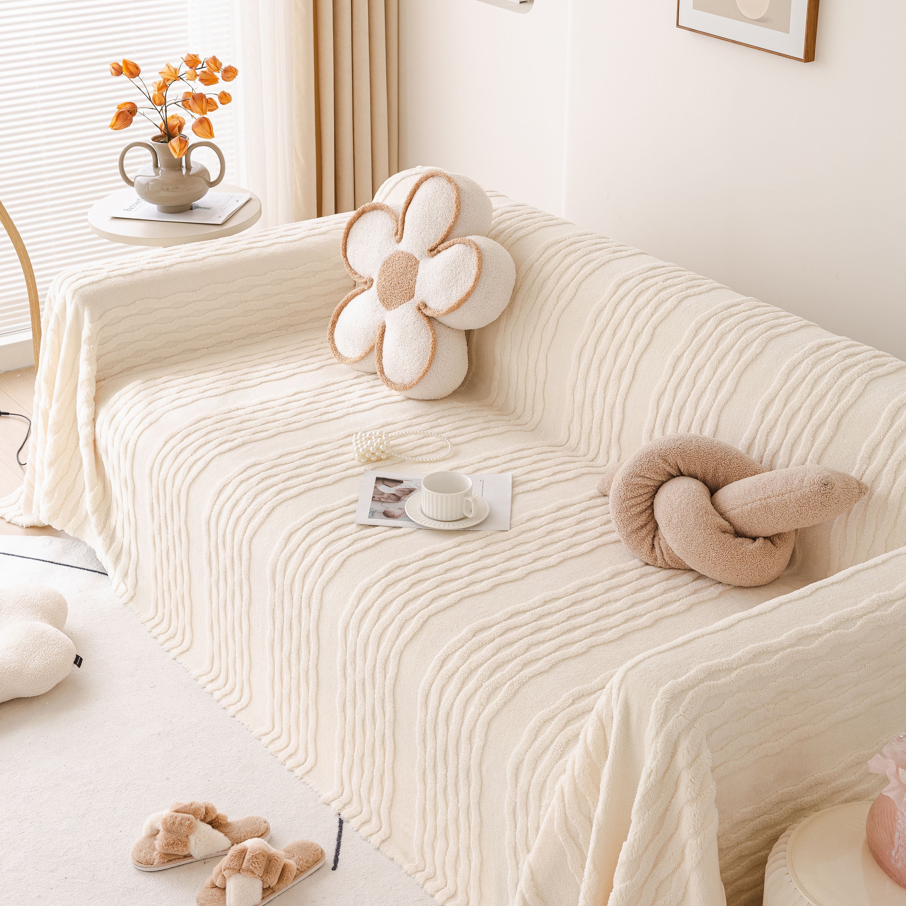 Modern 3D Water Ripple Sofa Cover, Non-Shedding Cream Style Furniture Protector Throw - Image 5