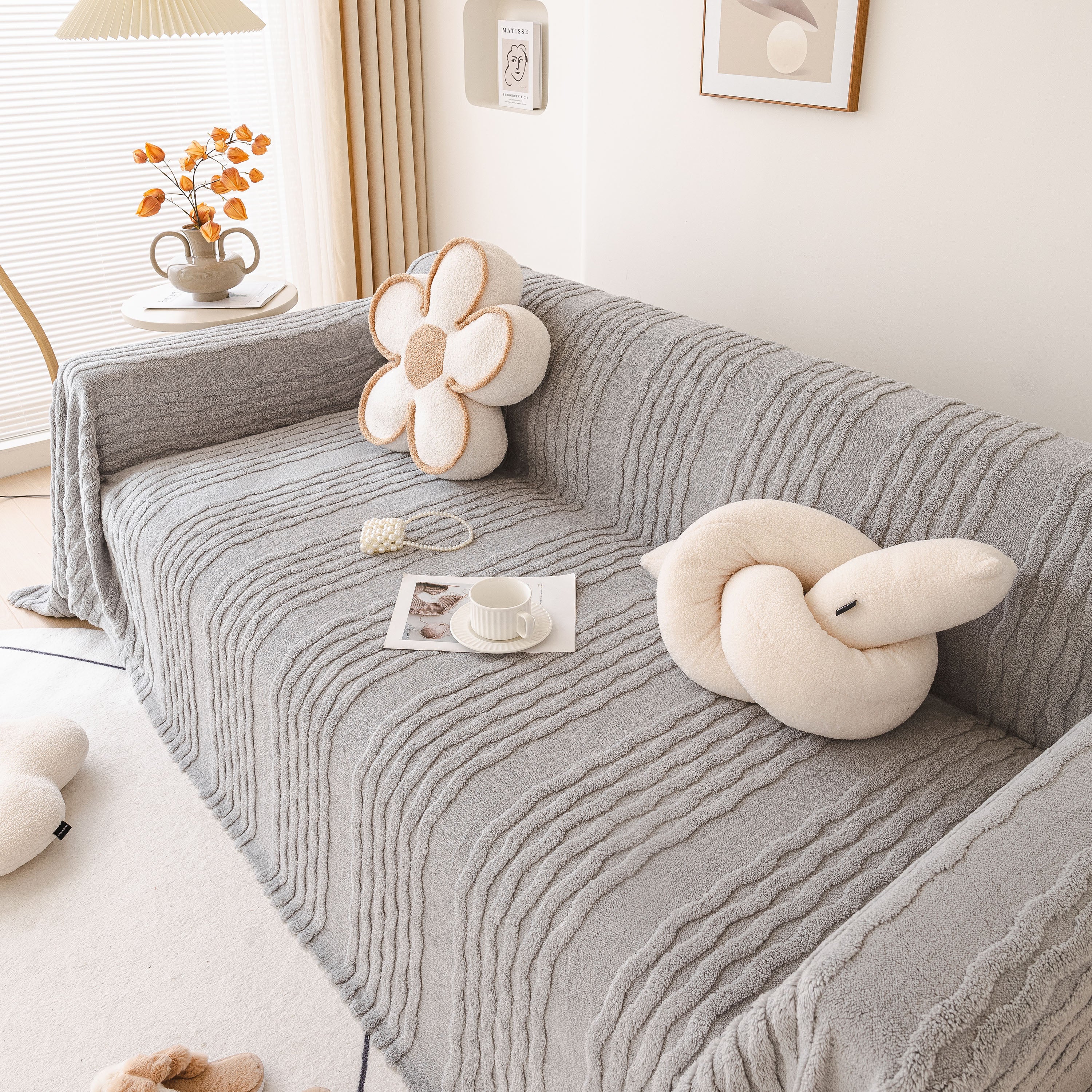 Modern 3D Water Ripple Sofa Cover, Non-Shedding Cream Style Furniture Protector Throw - Image 50