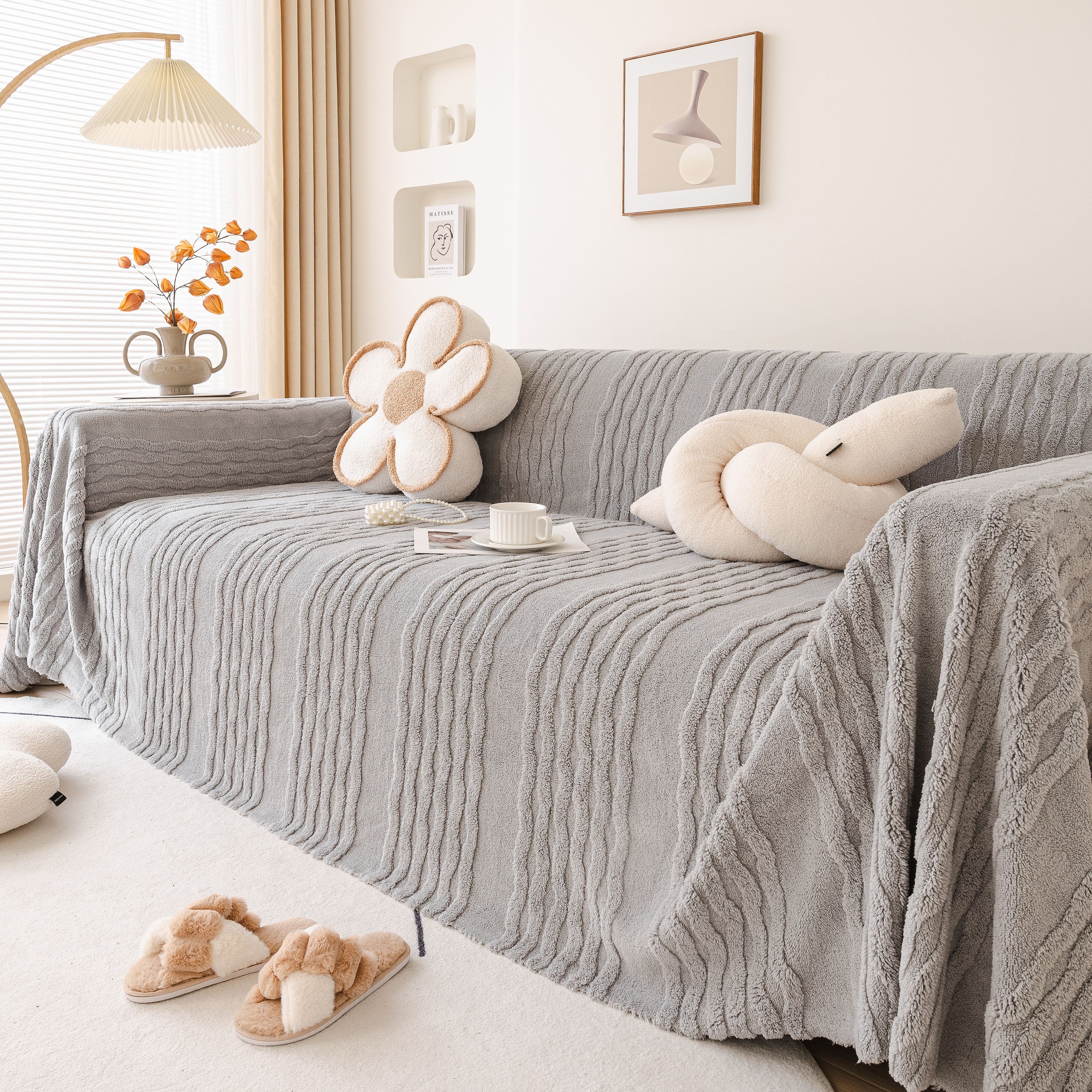 Modern 3D Water Ripple Sofa Cover, Non-Shedding Cream Style Furniture Protector Throw - Image 51