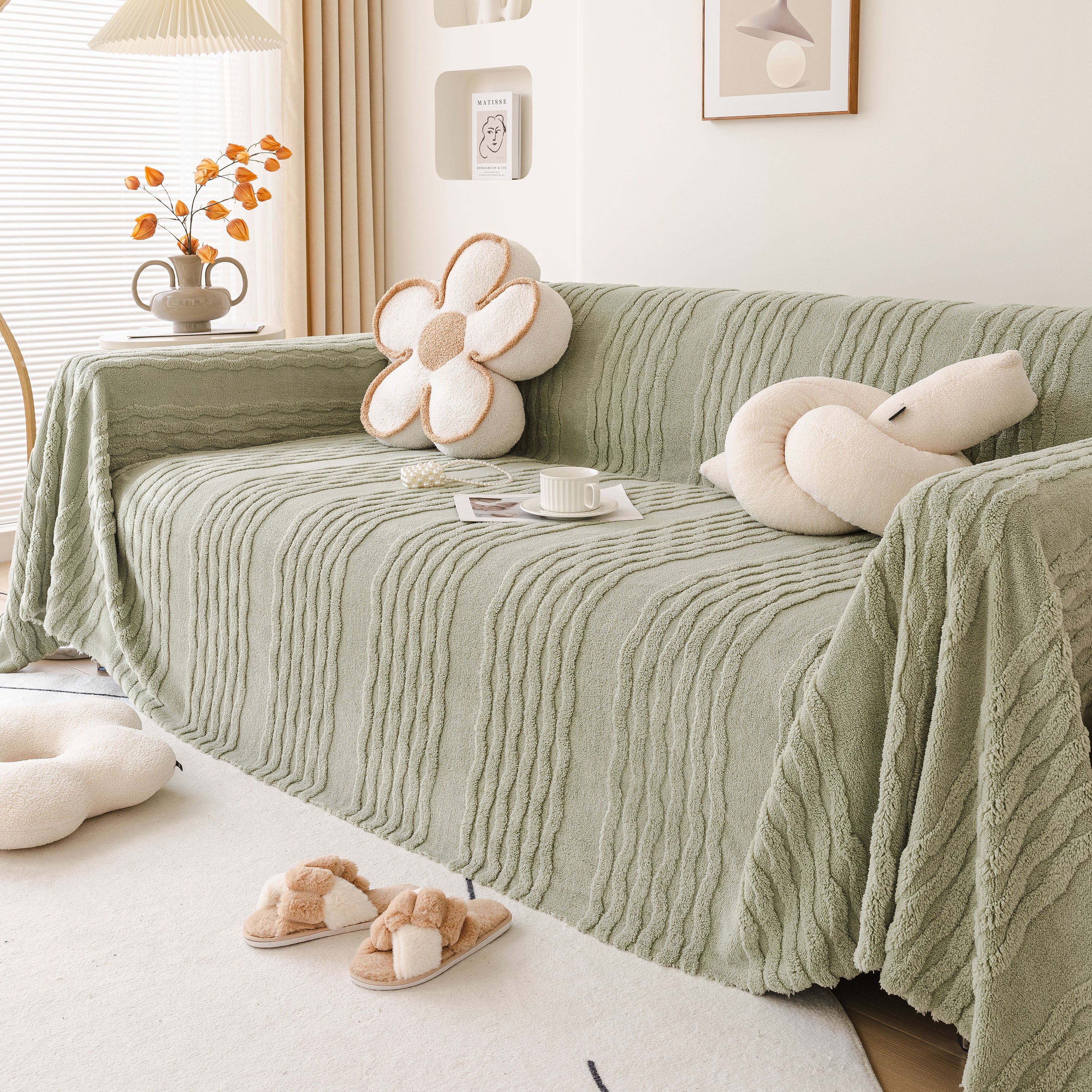 Modern 3D Water Ripple Sofa Cover, Non-Shedding Cream Style Furniture Protector Throw - Image 54