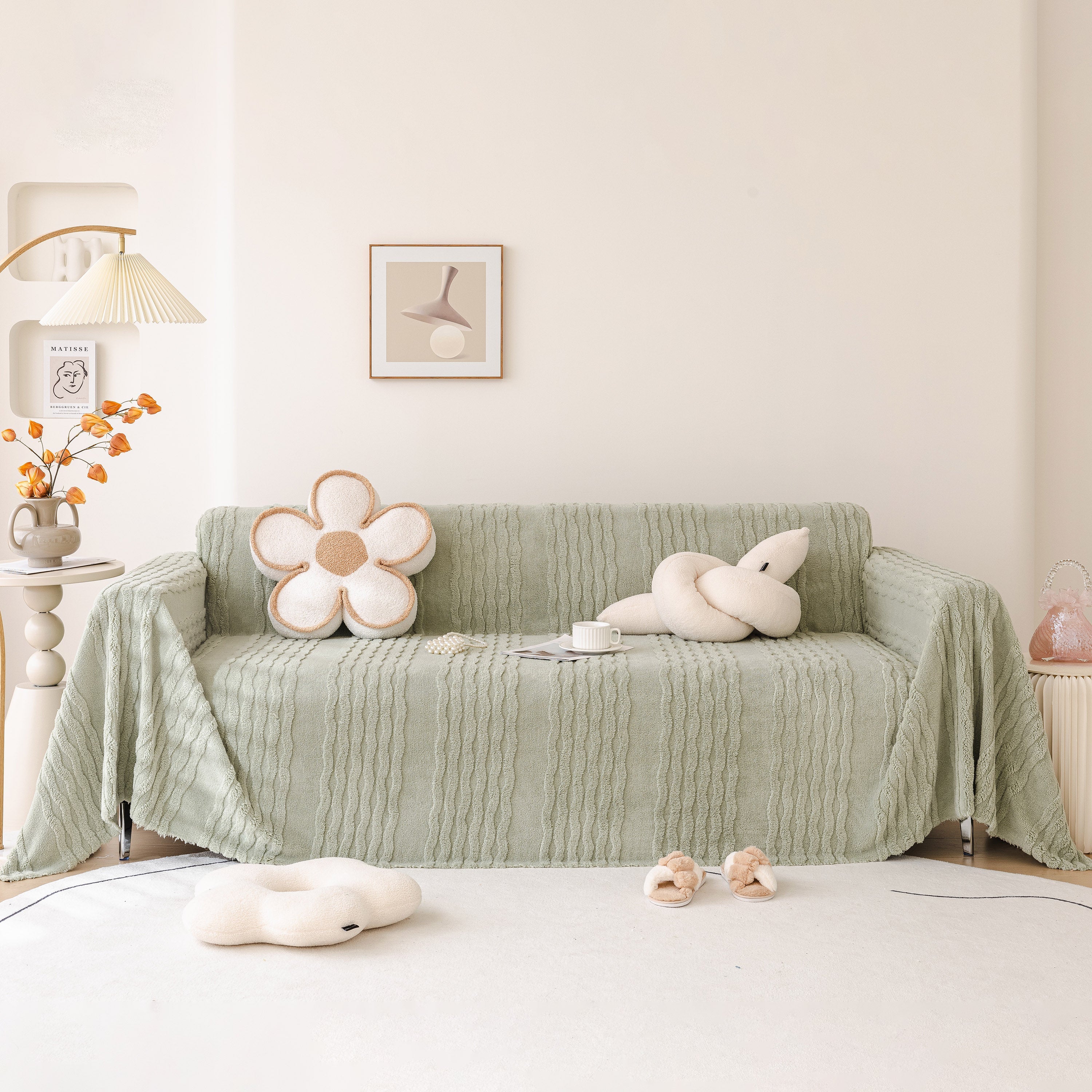 Modern 3D Water Ripple Sofa Cover, Non-Shedding Cream Style Furniture Protector Throw - Image 55