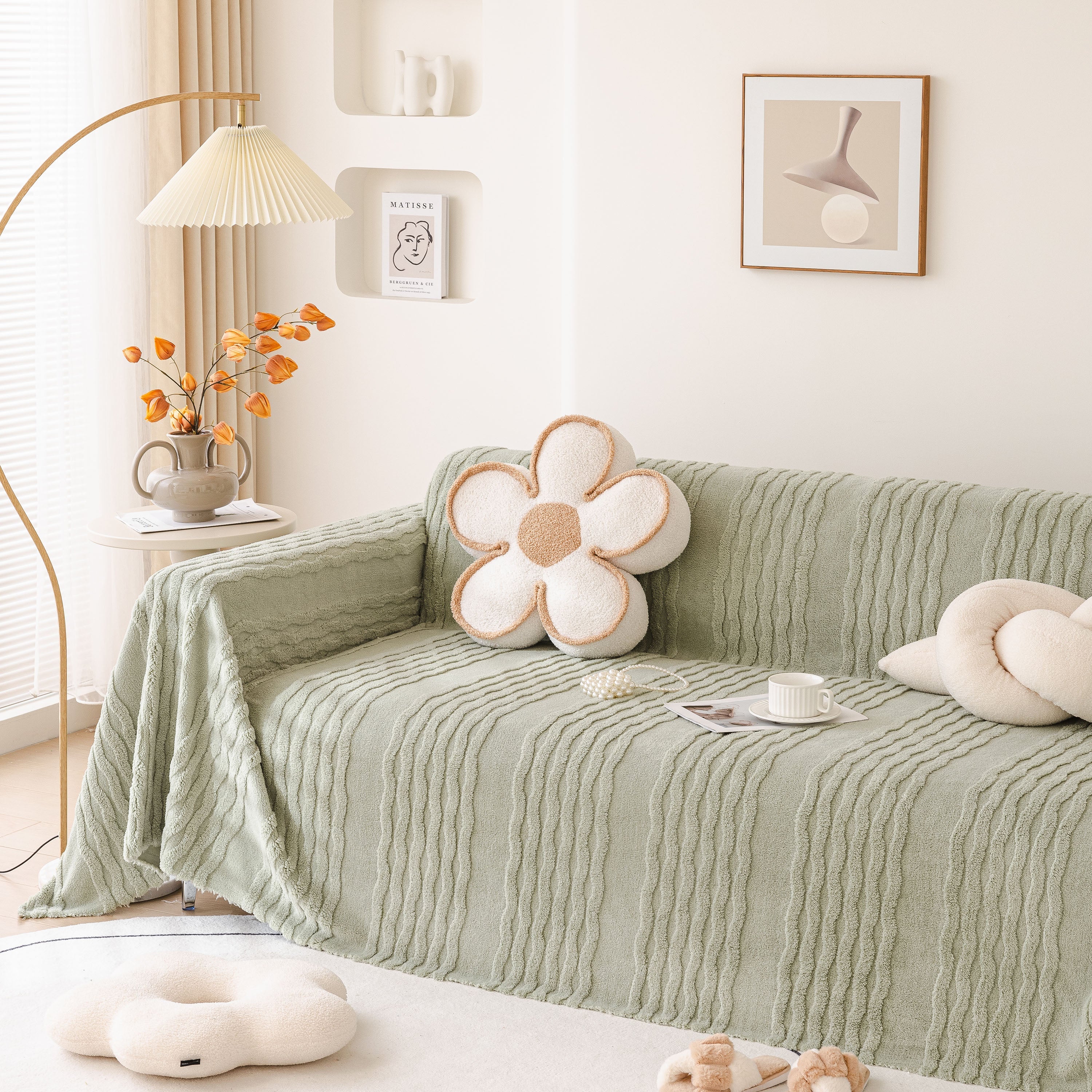 Modern 3D Water Ripple Sofa Cover, Non-Shedding Cream Style Furniture Protector Throw - Image 56