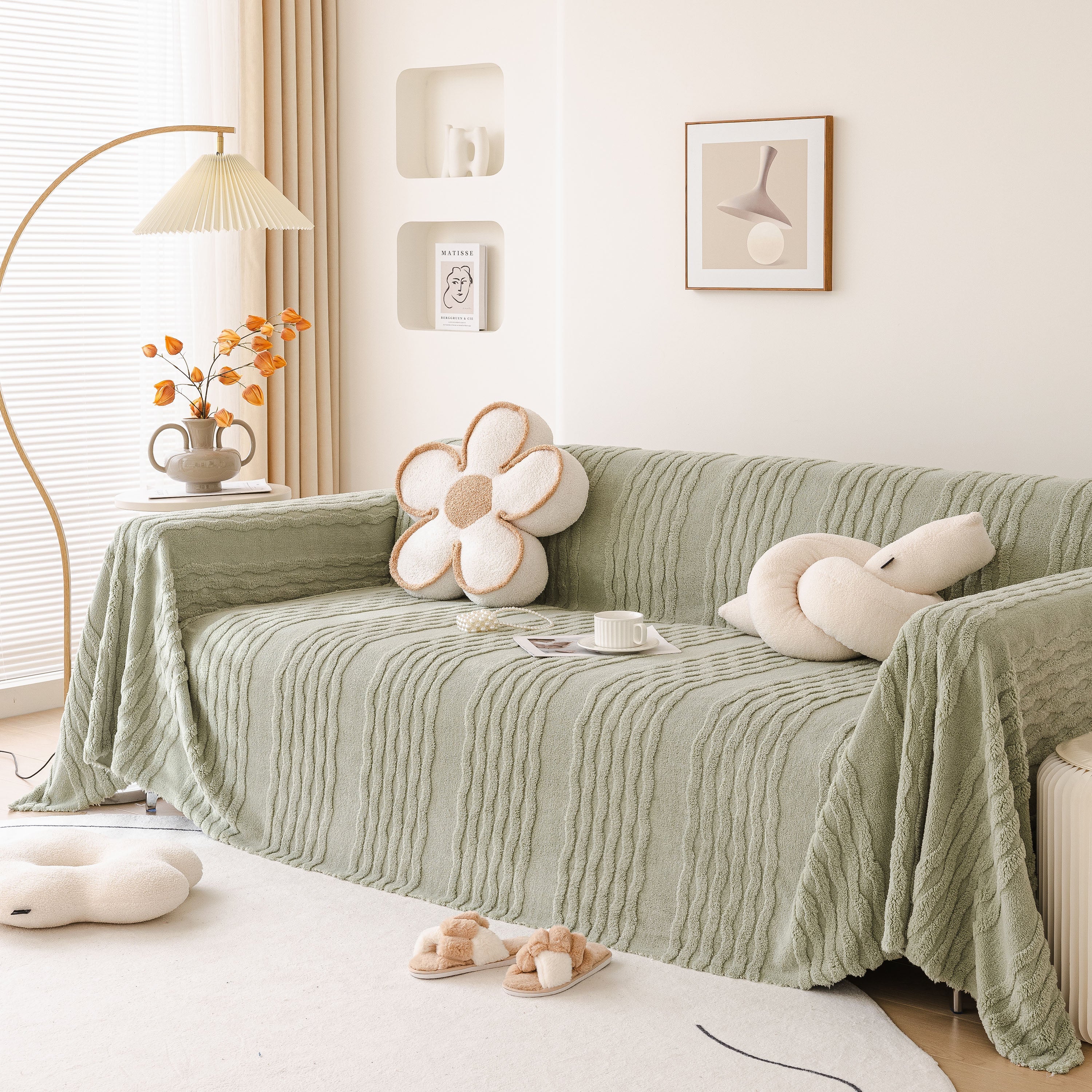 Modern 3D Water Ripple Sofa Cover, Non-Shedding Cream Style Furniture Protector Throw - Image 57