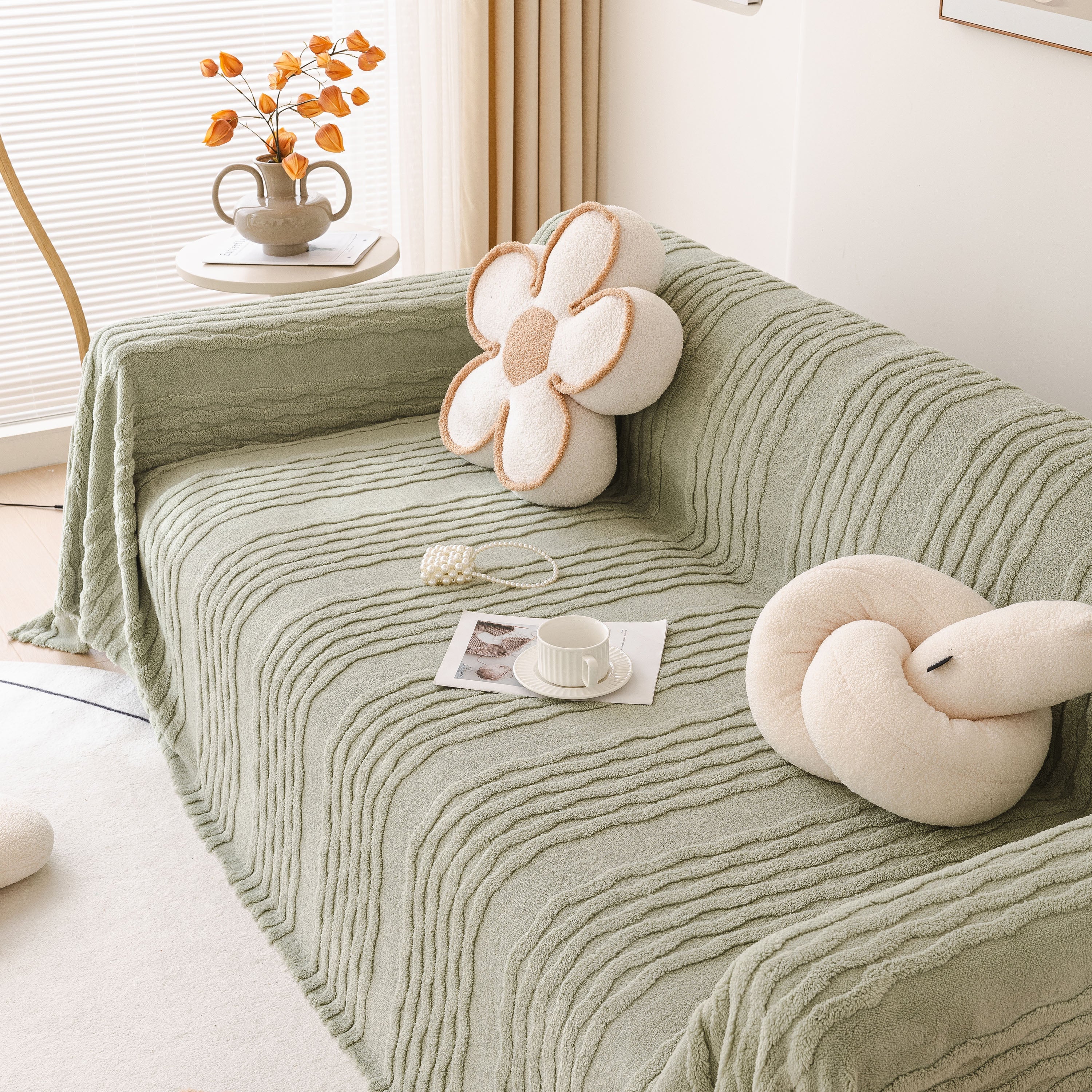 Modern 3D Water Ripple Sofa Cover, Non-Shedding Cream Style Furniture Protector Throw - Image 58