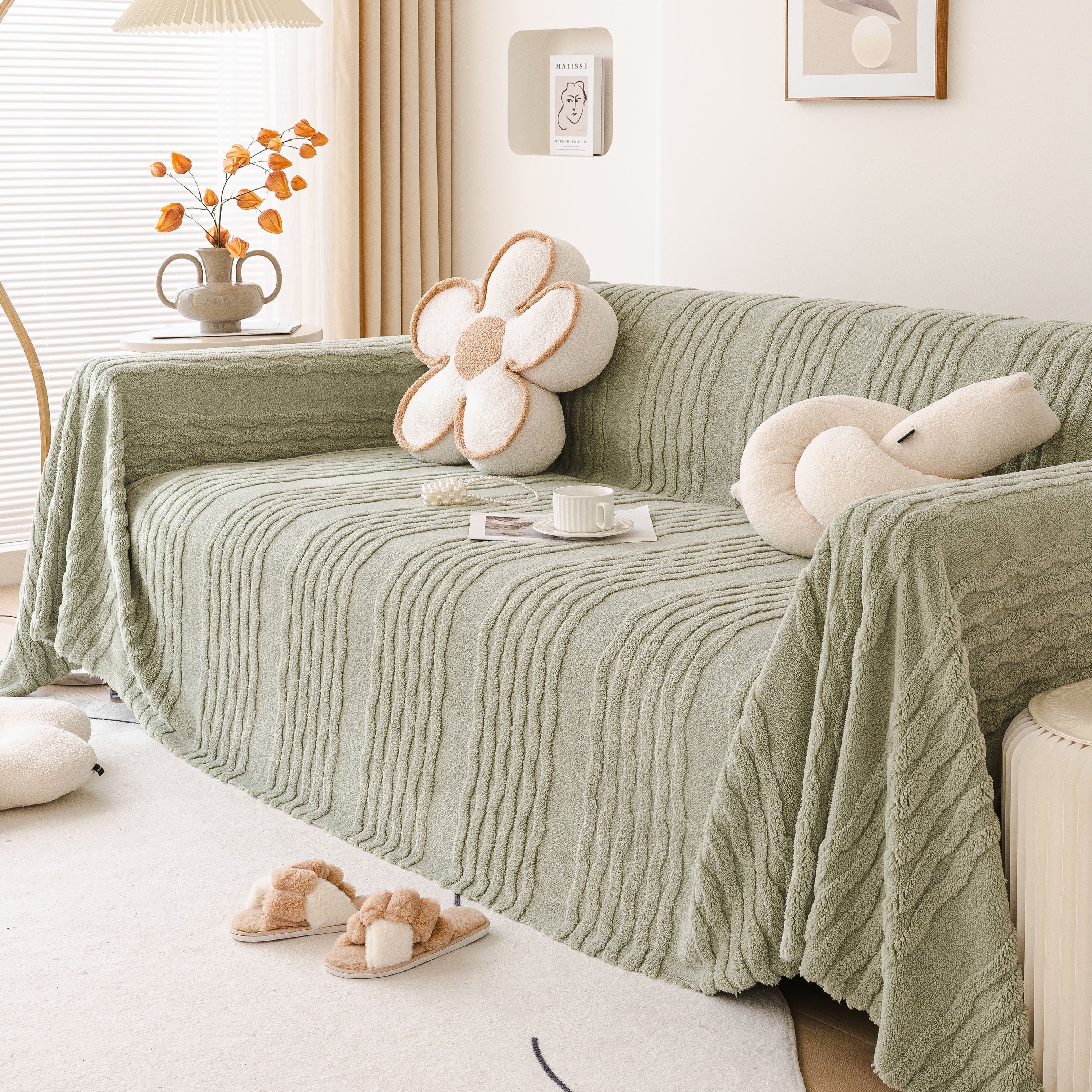 Modern 3D Water Ripple Sofa Cover, Non-Shedding Cream Style Furniture Protector Throw - Image 59