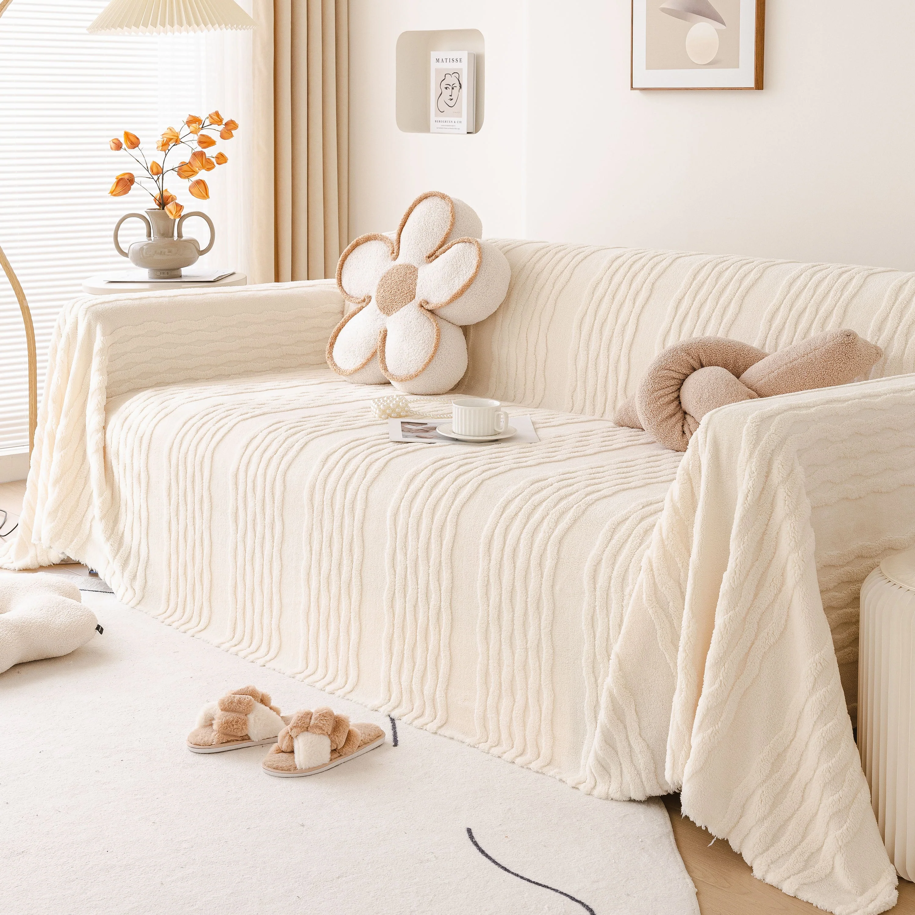Modern 3D Water Ripple Sofa Cover, Non-Shedding Cream Style Furniture Protector Throw - Image 6