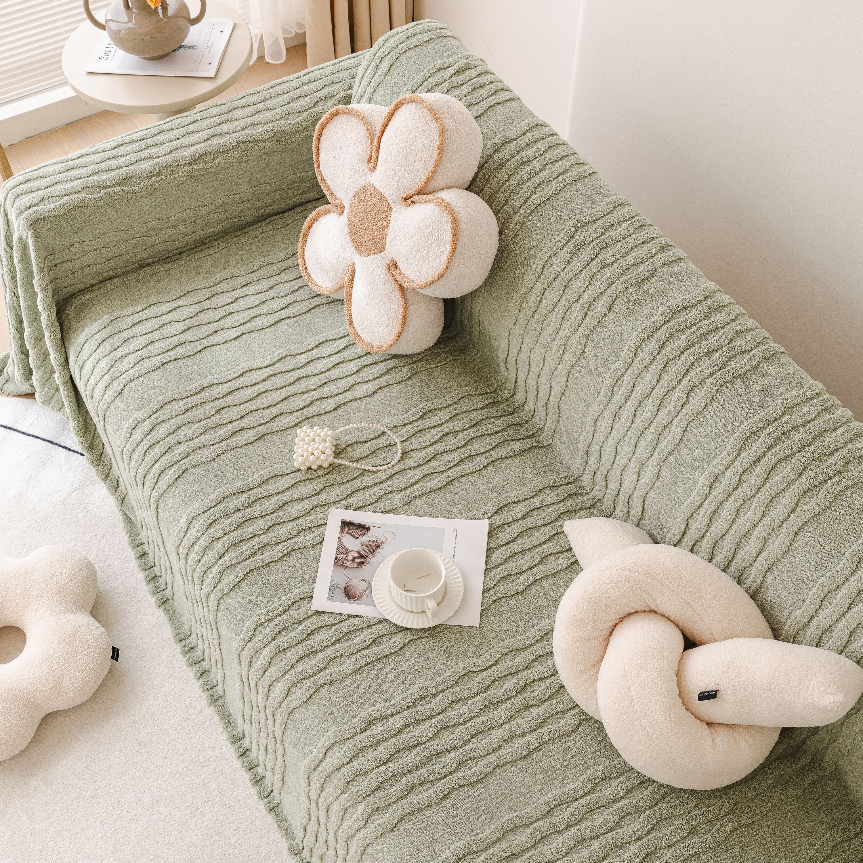 Modern 3D Water Ripple Sofa Cover, Non-Shedding Cream Style Furniture Protector Throw - Image 60
