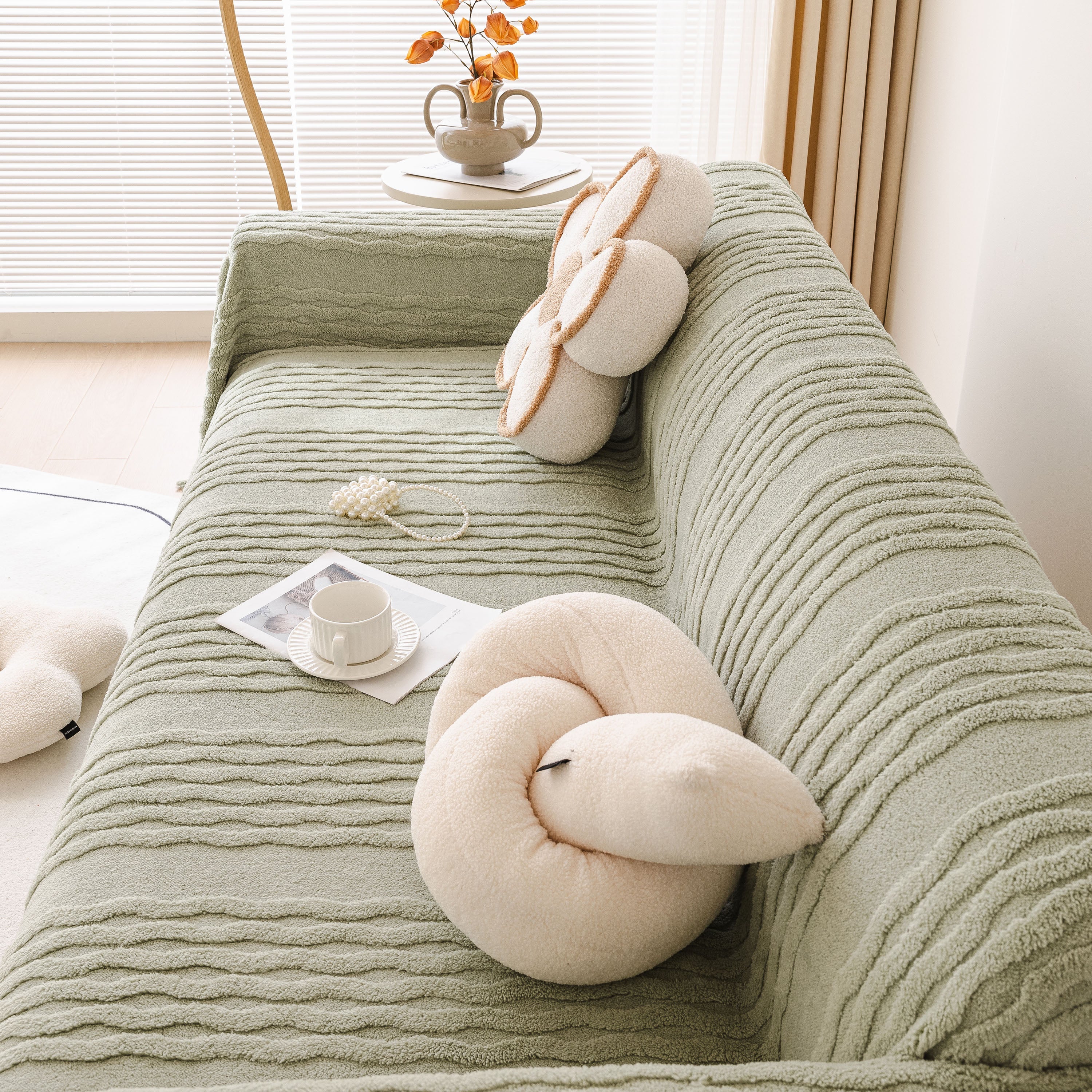 Modern 3D Water Ripple Sofa Cover, Non-Shedding Cream Style Furniture Protector Throw - Image 61