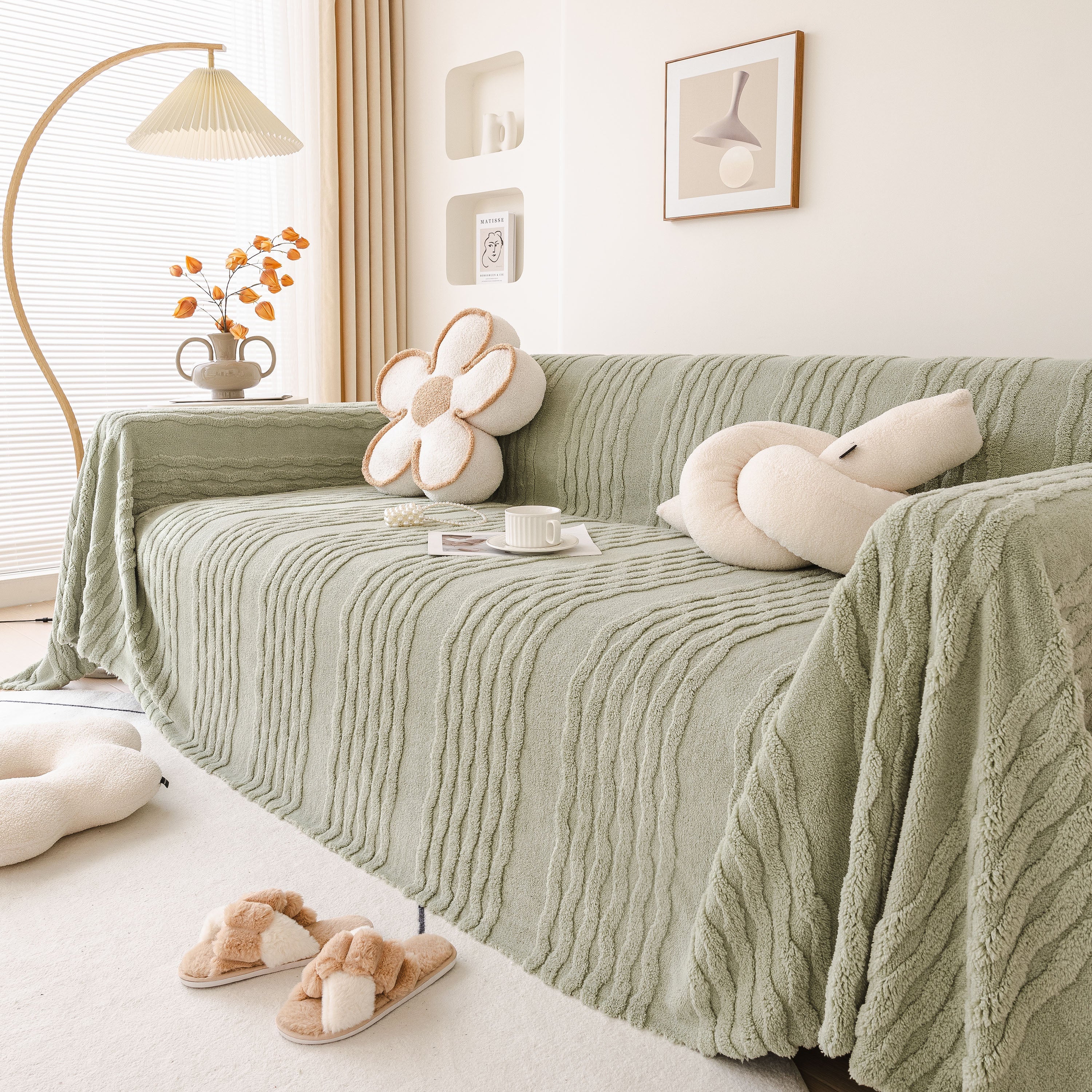 Modern 3D Water Ripple Sofa Cover, Non-Shedding Cream Style Furniture Protector Throw - Image 62