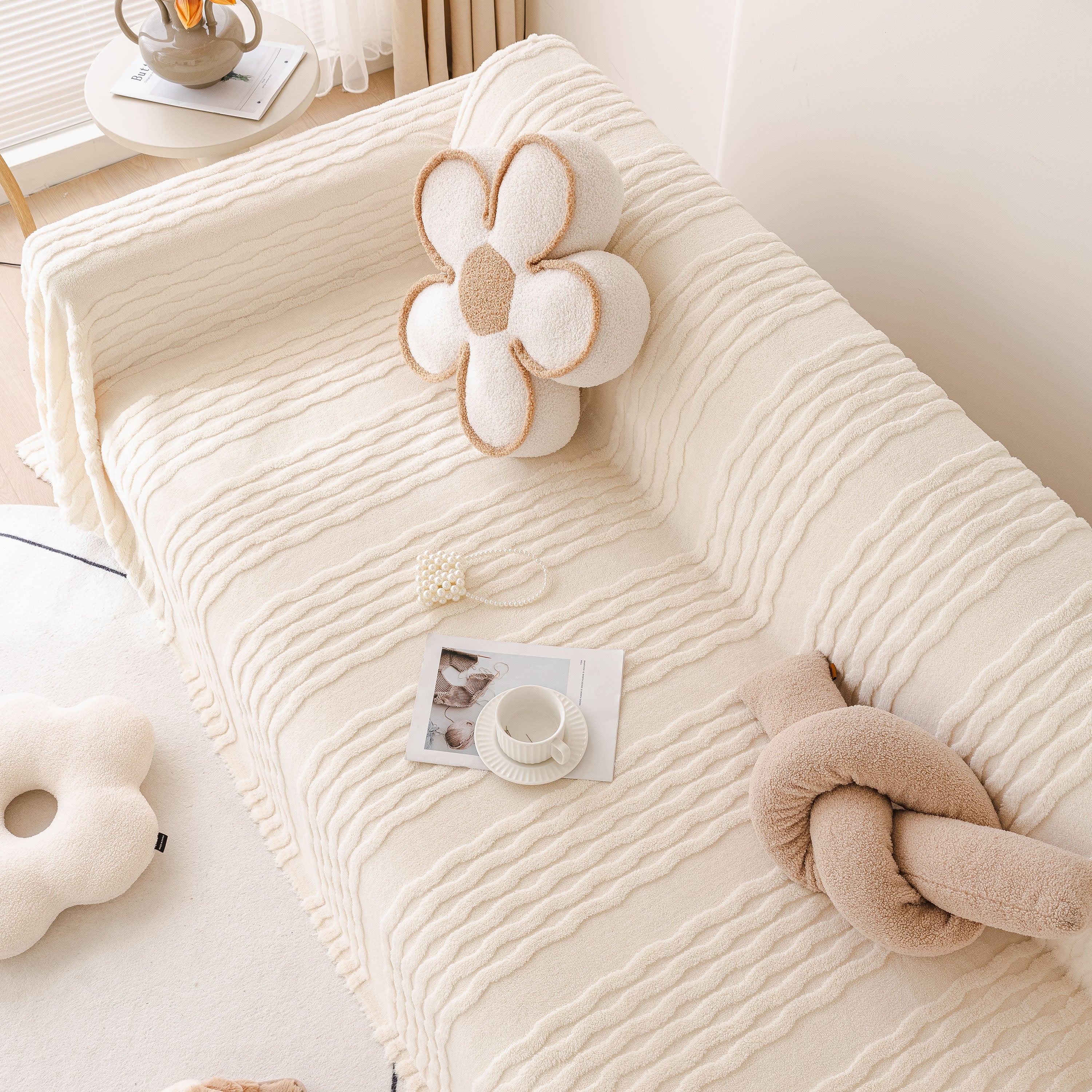 Modern 3D Water Ripple Sofa Cover, Non-Shedding Cream Style Furniture Protector Throw - Image 7
