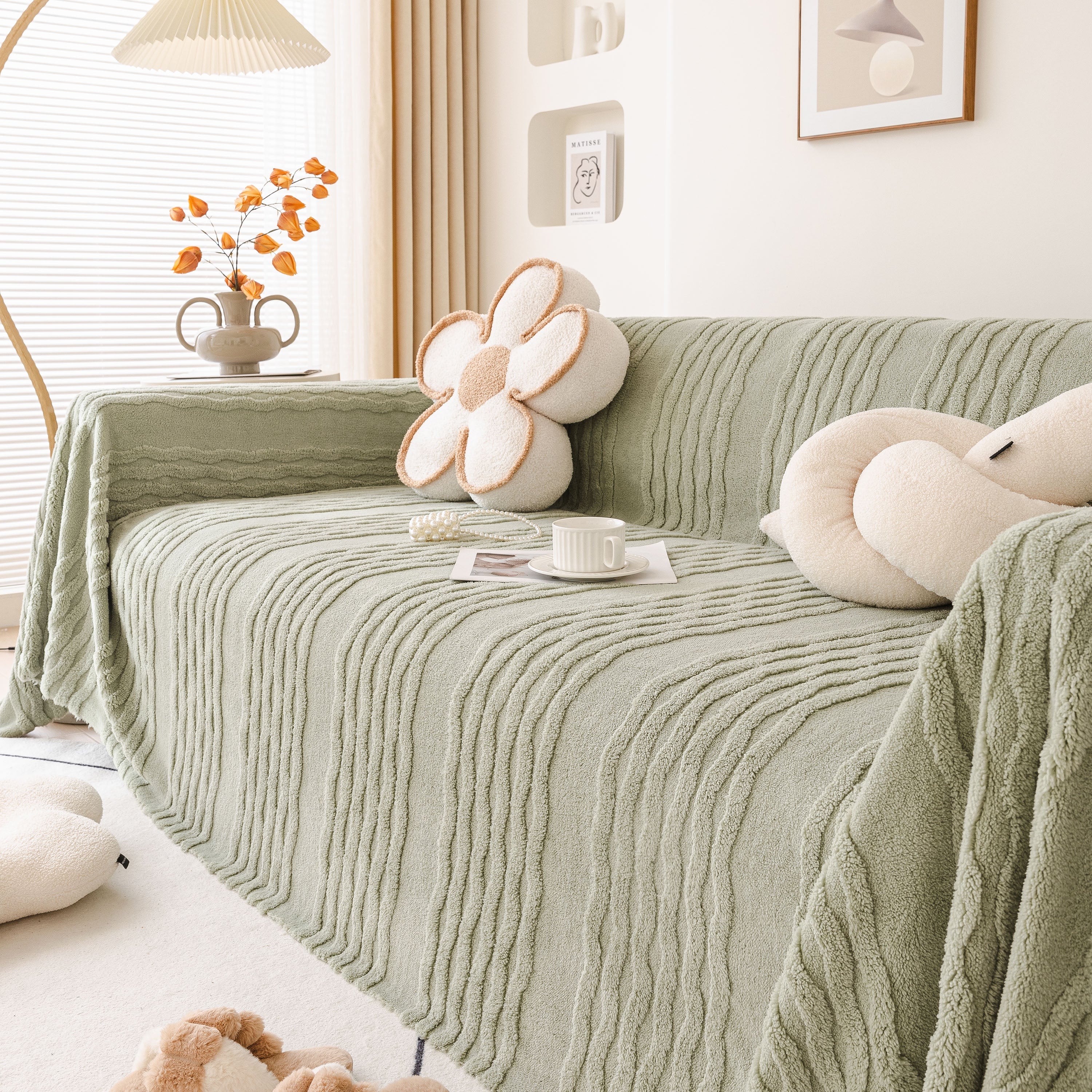 Modern 3D Water Ripple Sofa Cover, Non-Shedding Cream Style Furniture Protector Throw - Image 72