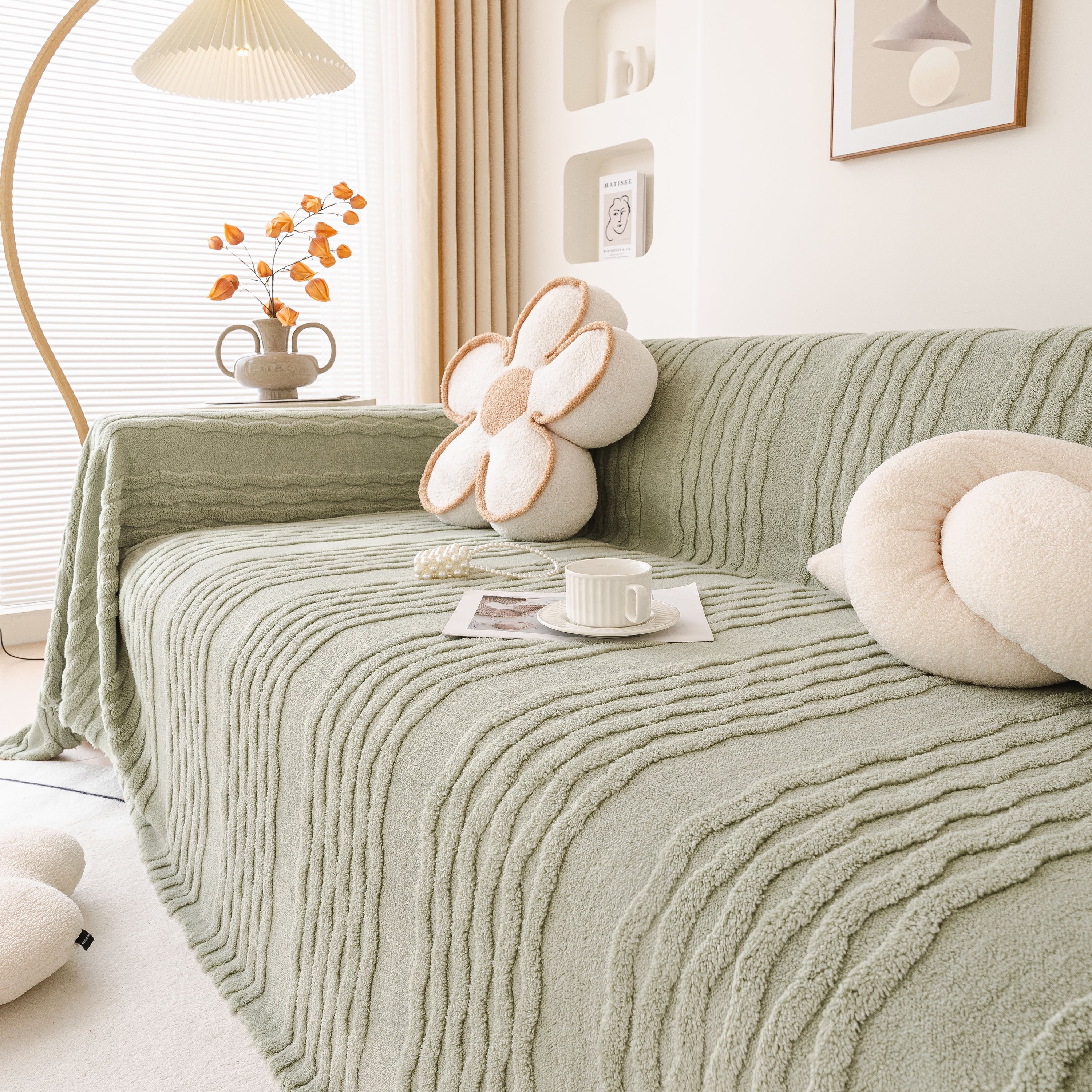 Modern 3D Water Ripple Sofa Cover, Non-Shedding Cream Style Furniture Protector Throw - Image 73