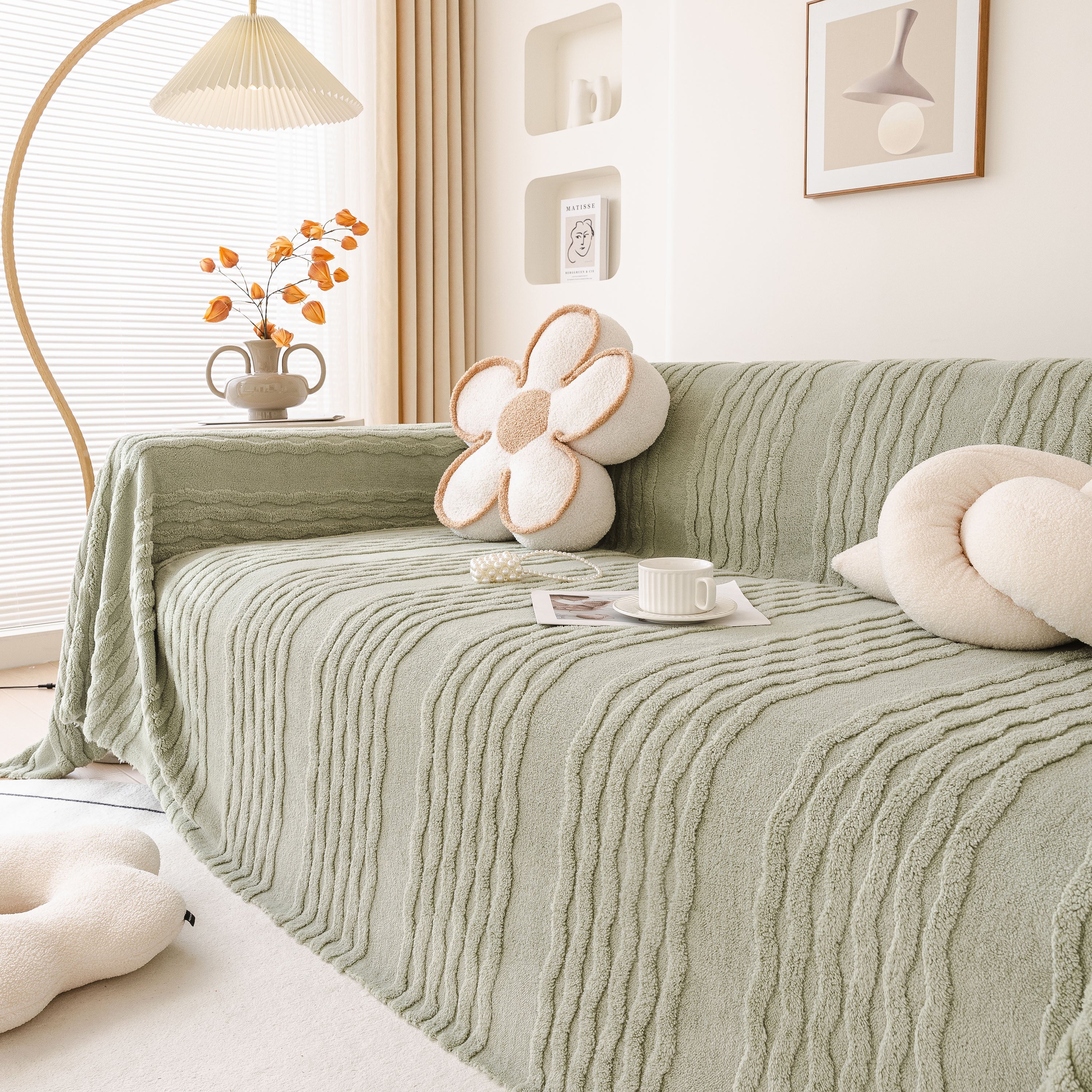 Modern 3D Water Ripple Sofa Cover, Non-Shedding Cream Style Furniture Protector Throw - Image 74