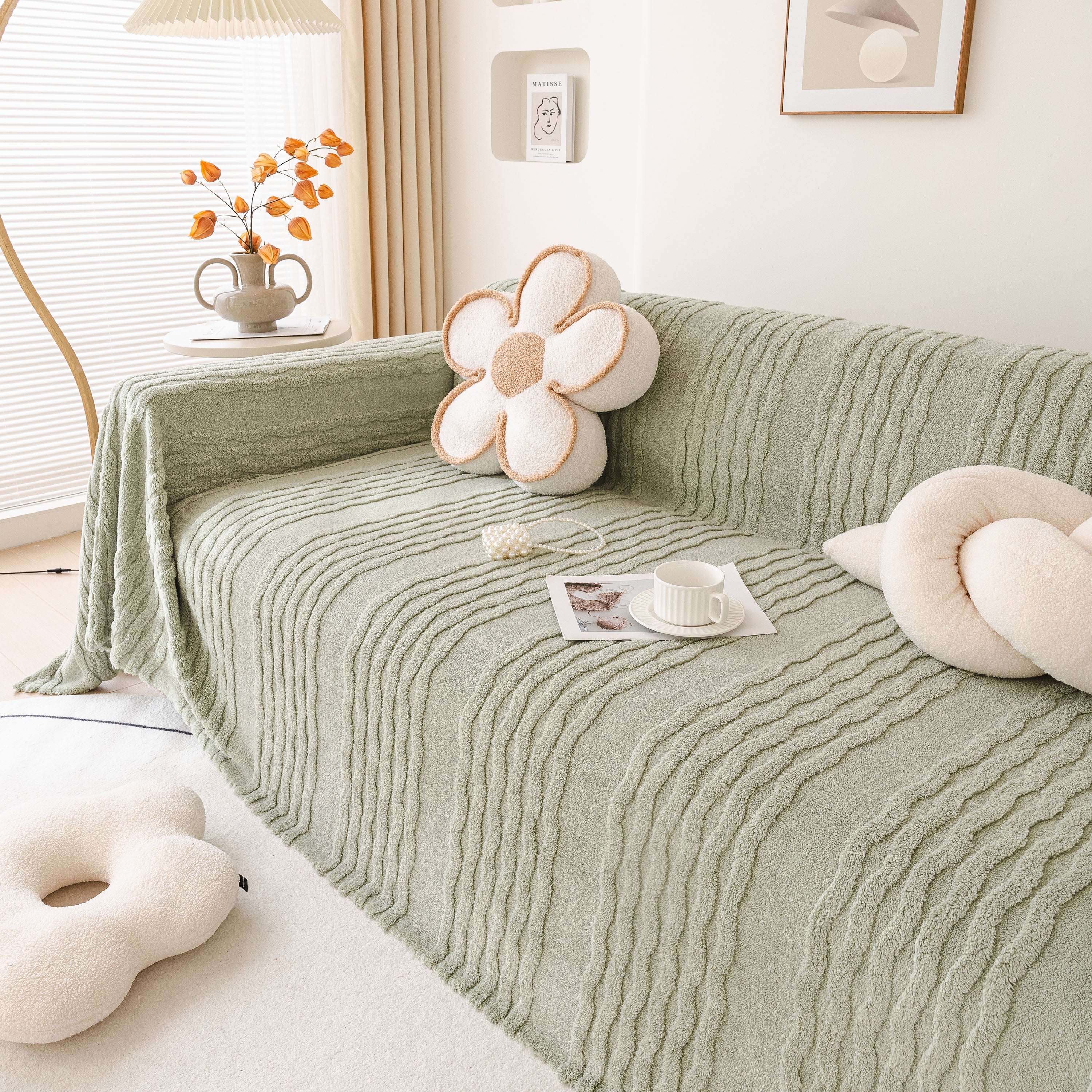 Modern 3D Water Ripple Sofa Cover, Non-Shedding Cream Style Furniture Protector Throw - Image 75