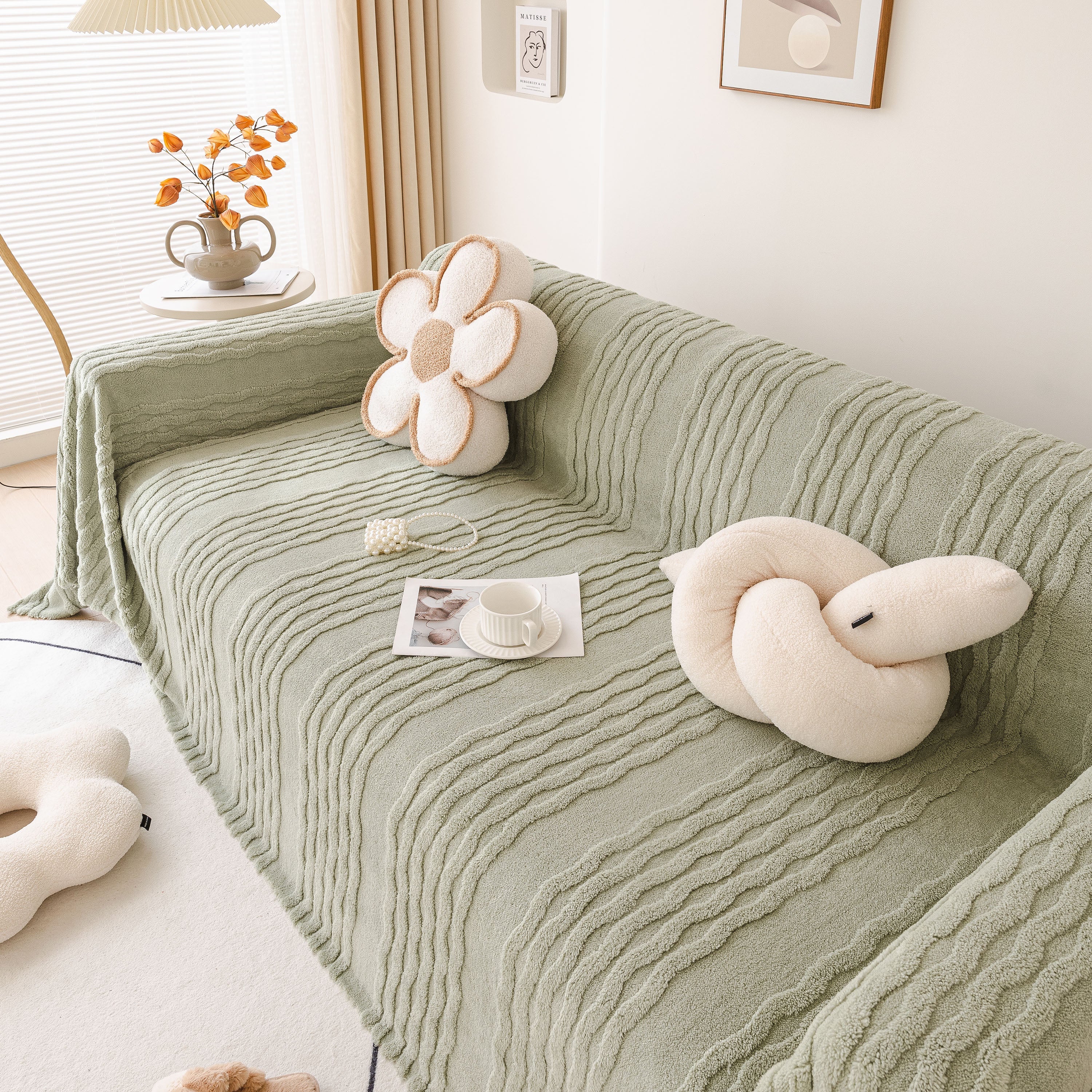 Modern 3D Water Ripple Sofa Cover, Non-Shedding Cream Style Furniture Protector Throw - Image 76