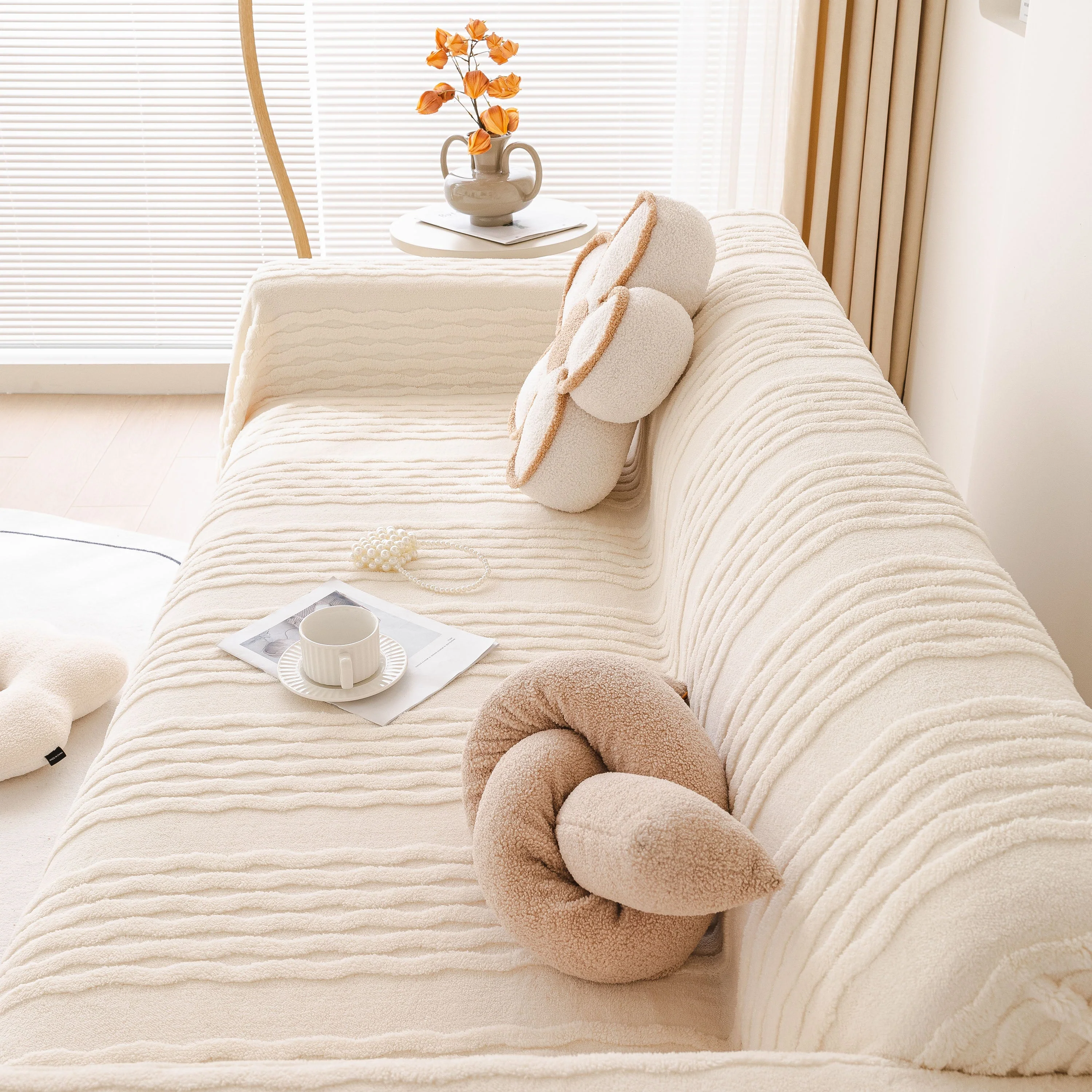 Modern 3D Water Ripple Sofa Cover, Non-Shedding Cream Style Furniture Protector Throw - Image 8