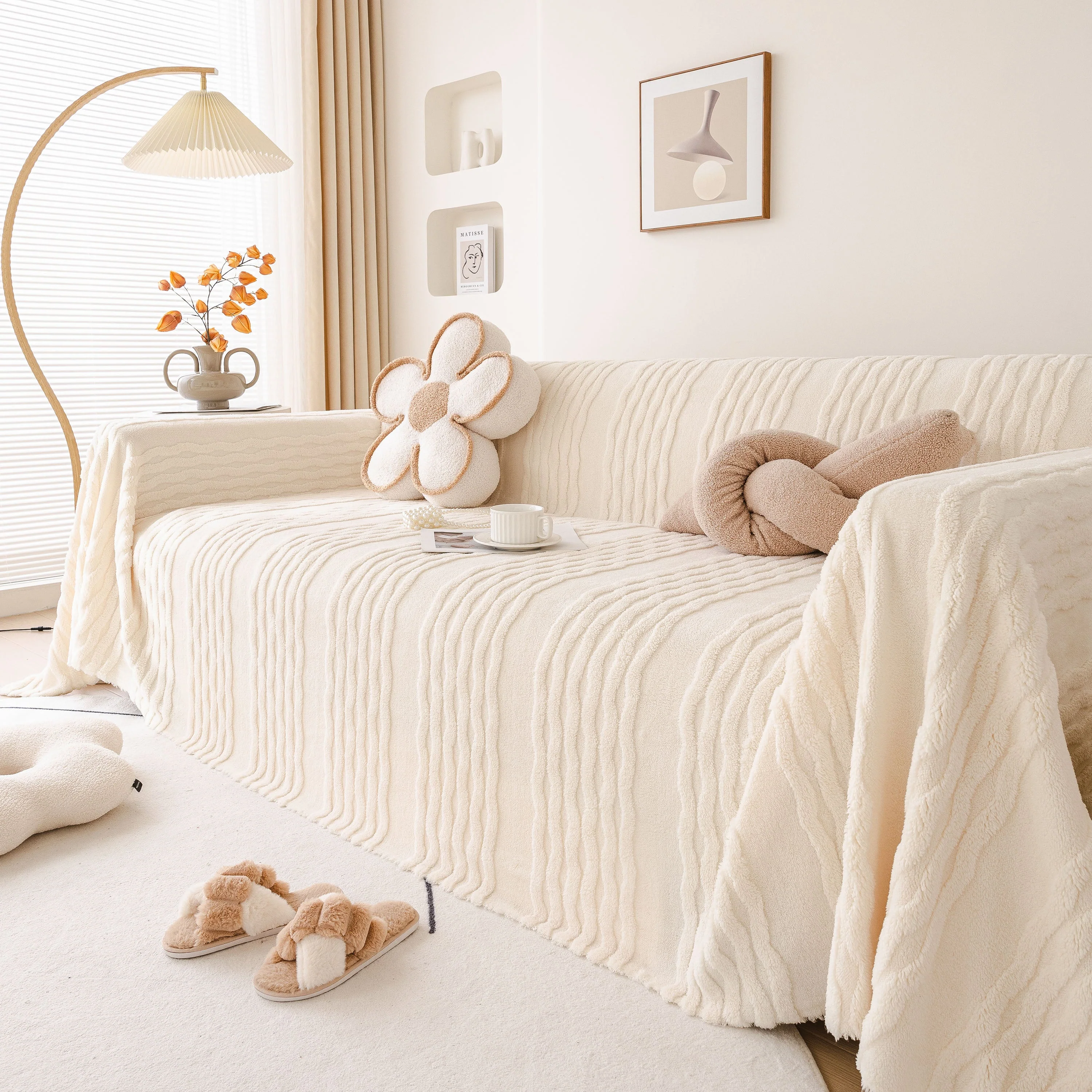 Modern 3D Water Ripple Sofa Cover, Non-Shedding Cream Style Furniture Protector Throw - Image 9