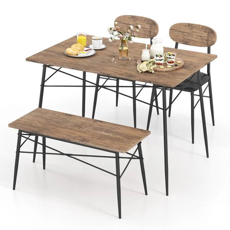 Modern 4-Piece Dining Set with Wood Top Table 2 Chairs and Bench - Image 2