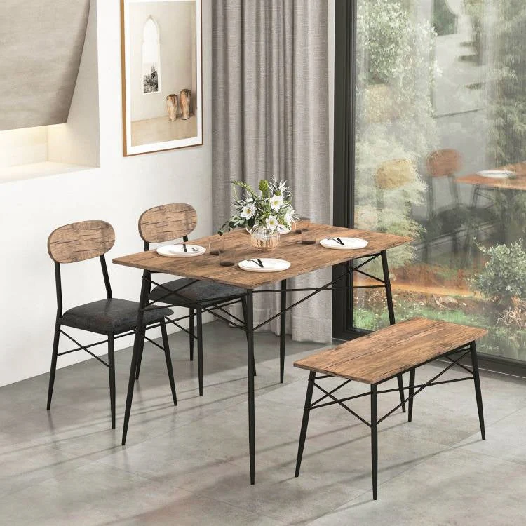Modern 4-Piece Dining Set with Wood Top Table 2 Chairs and Bench - Image 3