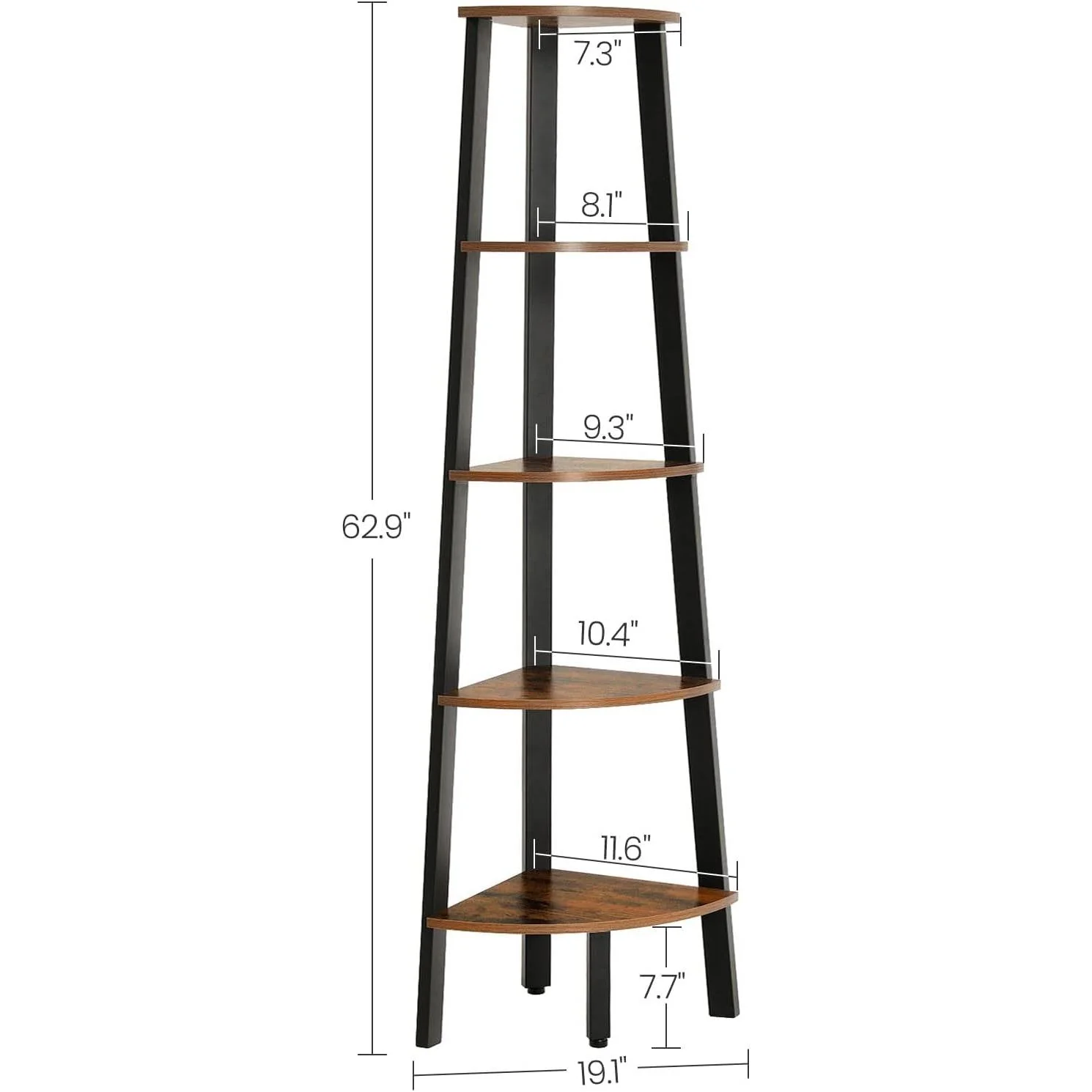 Modern 4-Shelf Brown Black Corner Shelving Unit Slim Bookcase - Image 5