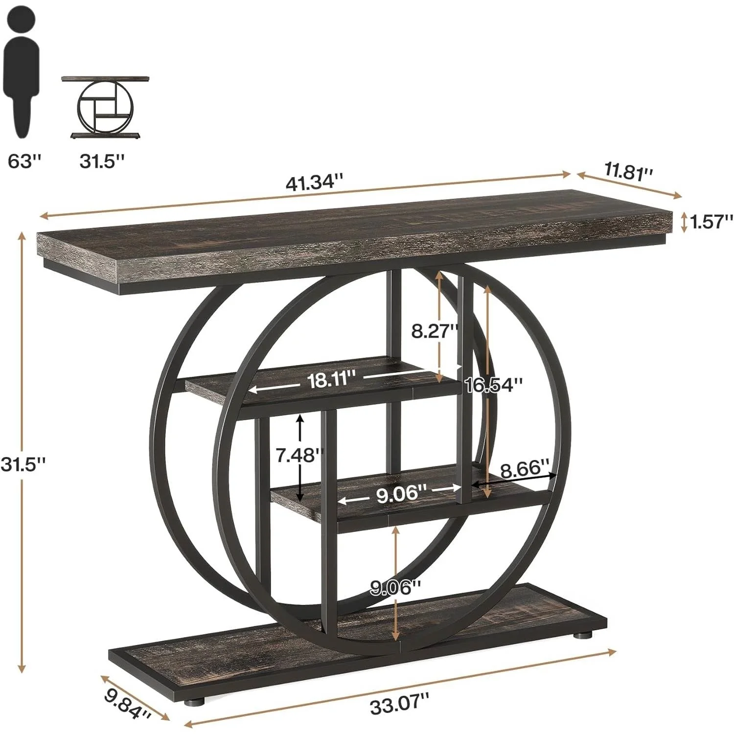Modern 41-inch Circular Base Foyer Entryway Table with Black Wood Finish Shelves - Image 5