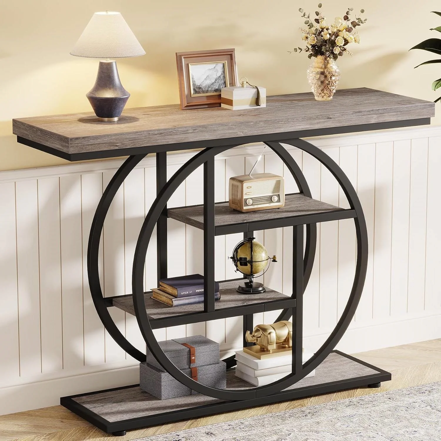 Modern 41-inch Wide Narrow Entryway Console Table with Grey Wood Finish Shelves - Image 4