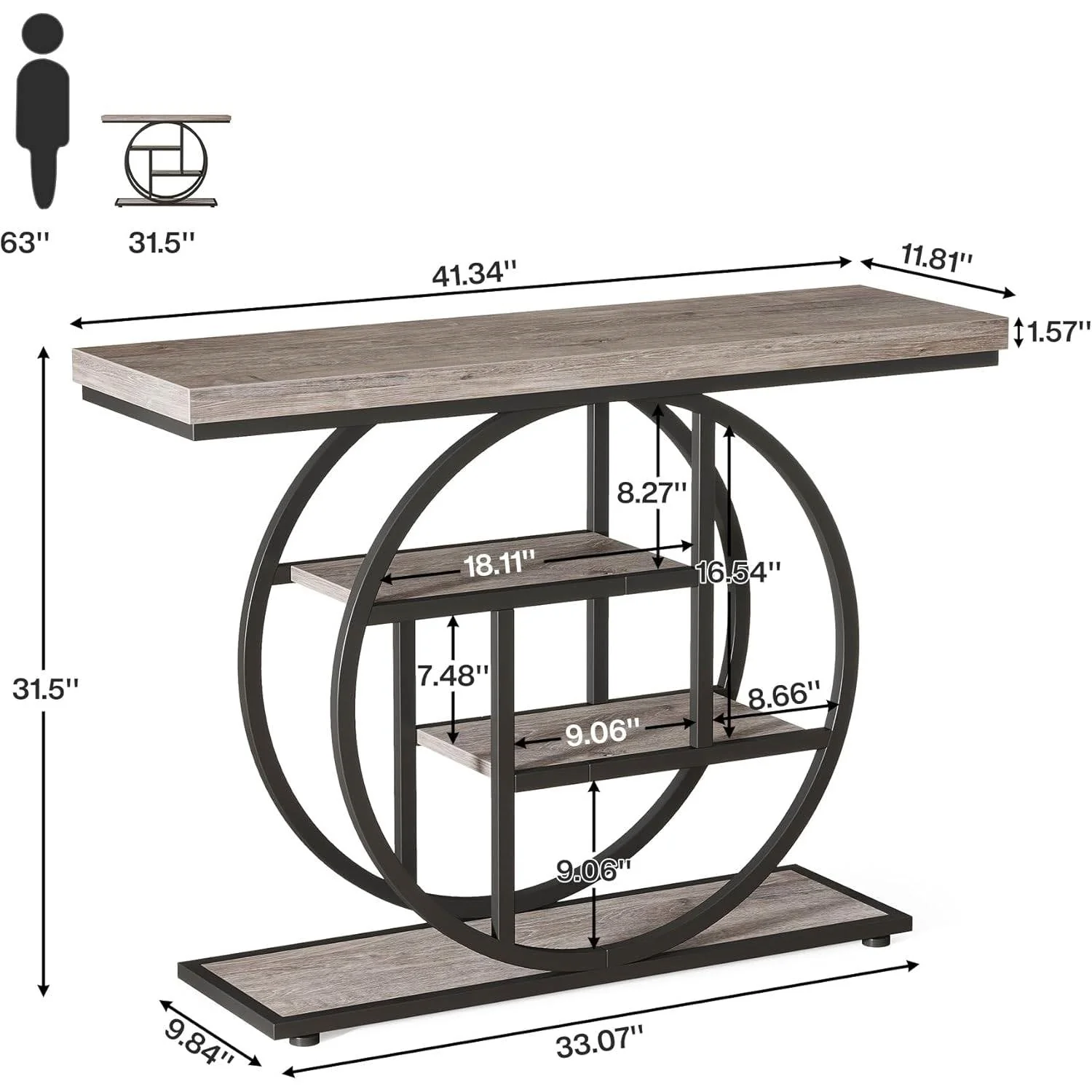 Modern 41-inch Wide Narrow Entryway Console Table with Grey Wood Finish Shelves - Image 5