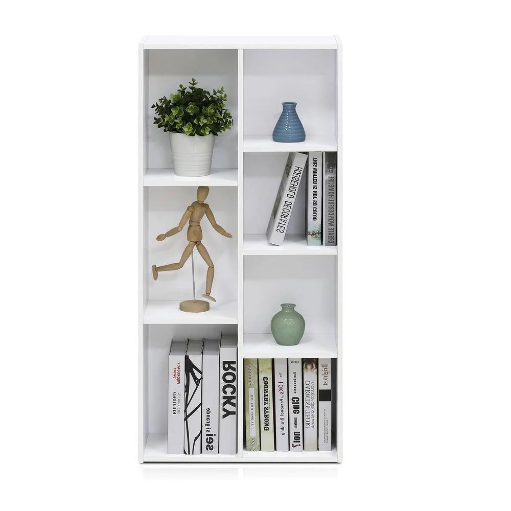 Modern 42-inch High Bookcase with 7 Open Shelves in White Wood Finish - Image 2