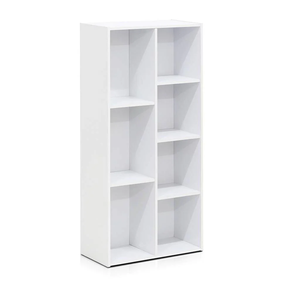 Modern 42-inch High Bookcase with 7 Open Shelves in White Wood Finish - Image 3