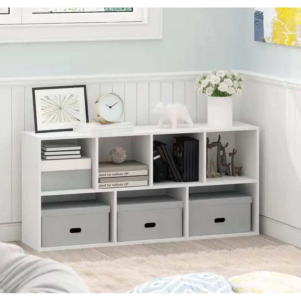 Modern 42-inch High Bookcase with 7 Open Shelves in White Wood Finish - Image 4