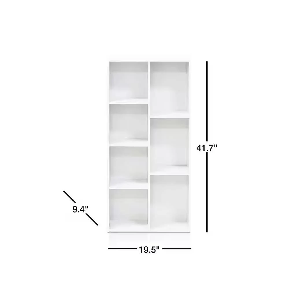 Modern 42-inch High Bookcase with 7 Open Shelves in White Wood Finish - Image 5