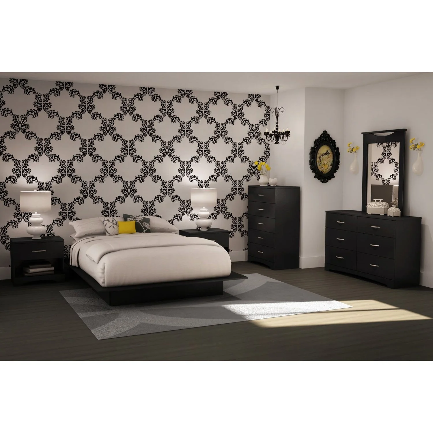 Modern 5-Drawer Bedroom Chest in Black Wood Finish - Image 3
