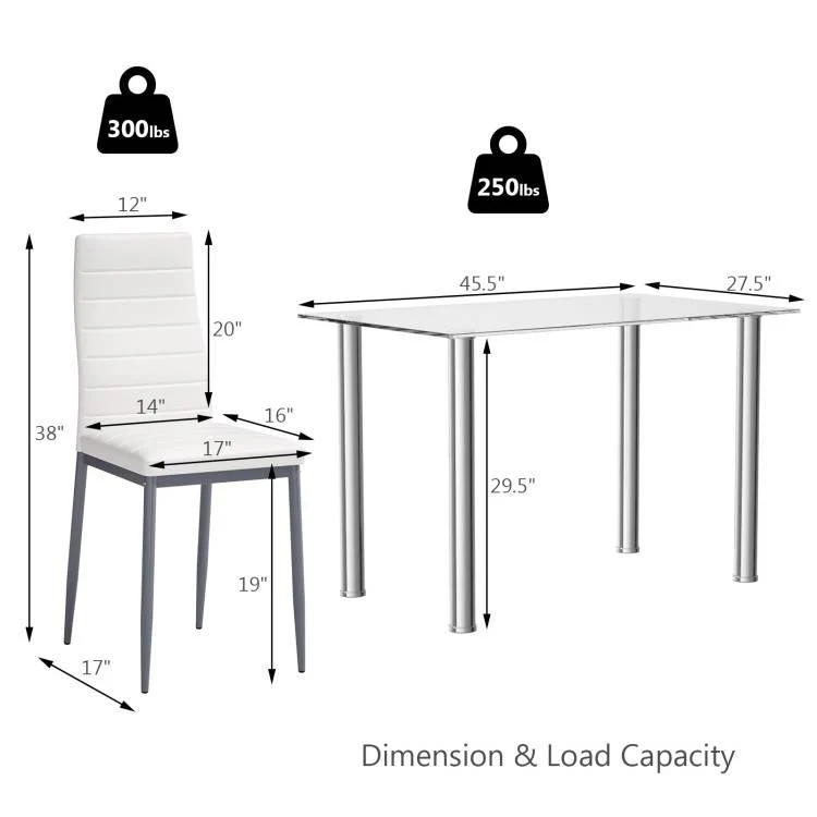 Modern 5-Piece Dining Set with Glass Top Table and 4 White PVC Leather Chairs - Image 5