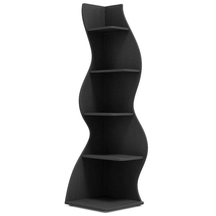 Modern 5 Shelf Corner Bookcase in Black Wood Finish - Image 2