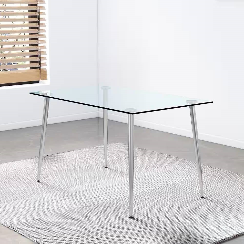 Modern 51-inch x 30-inch Glass Top Dining Table with Silver Metal Legs - Image 2