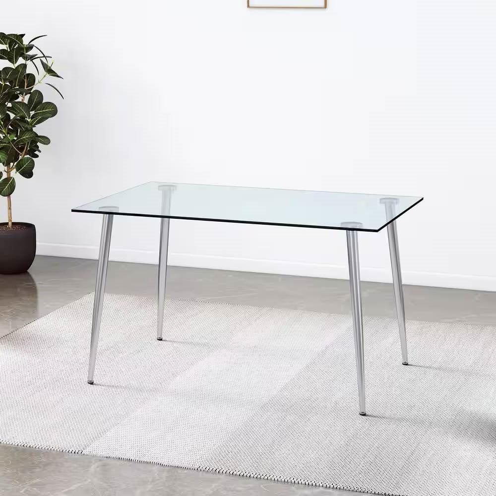 Modern 51-inch x 30-inch Glass Top Dining Table with Silver Metal Legs - Image 3