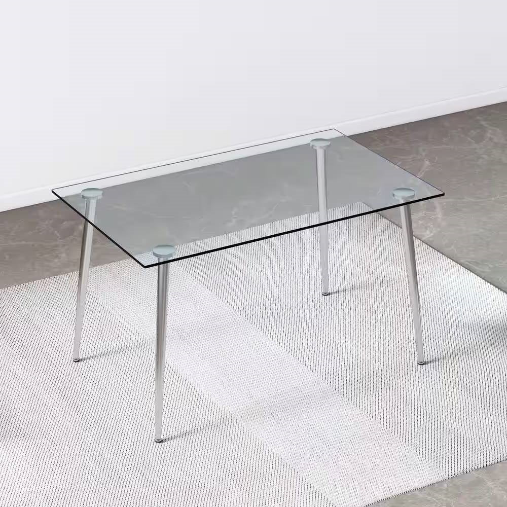 Modern 51-inch x 30-inch Glass Top Dining Table with Silver Metal Legs - Image 4