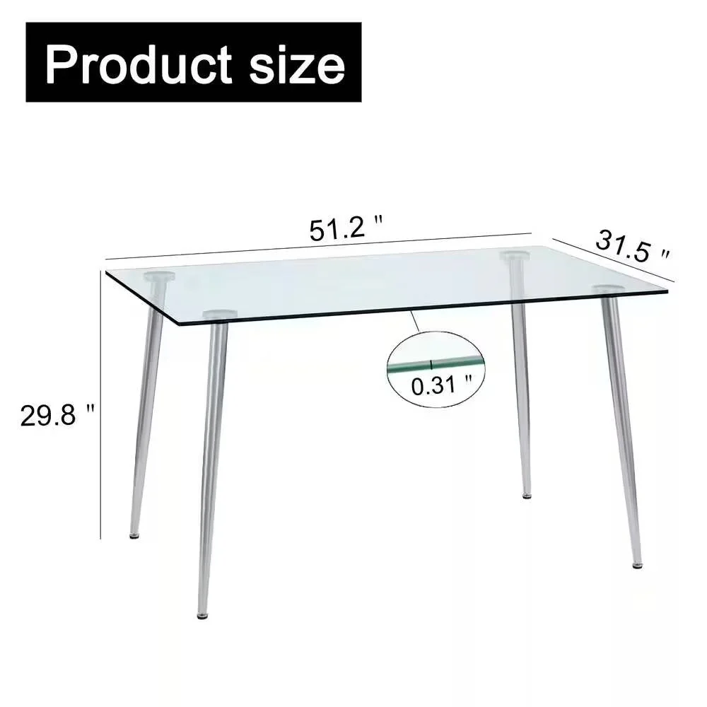 Modern 51-inch x 30-inch Glass Top Dining Table with Silver Metal Legs - Image 5