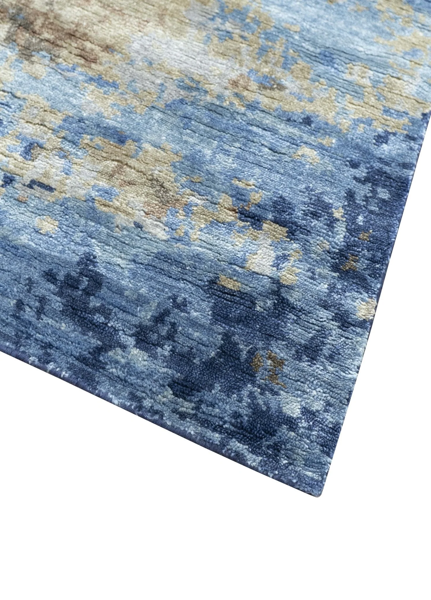 Modern Abstract Blue And Beige 4x6 Hand Knotted Bamboo Silk Rug - Image 9