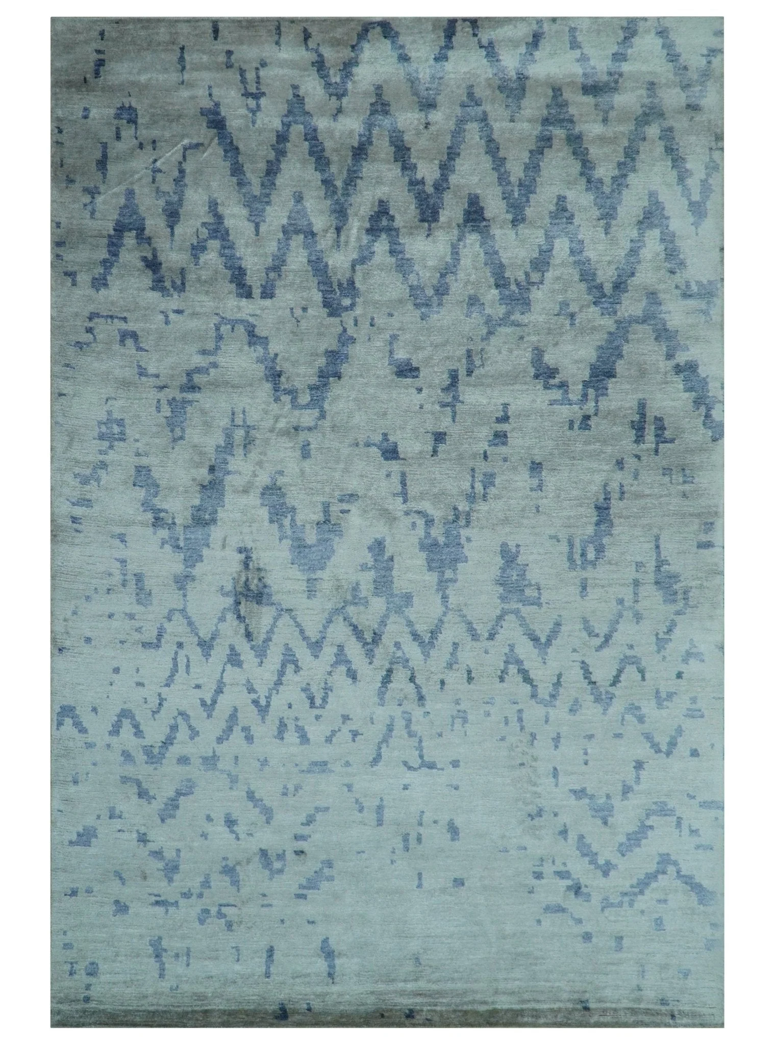 Modern Abstract Blue And Gray Hand Knotted 6x9 Bamboo Silk Area Rug - Image 10