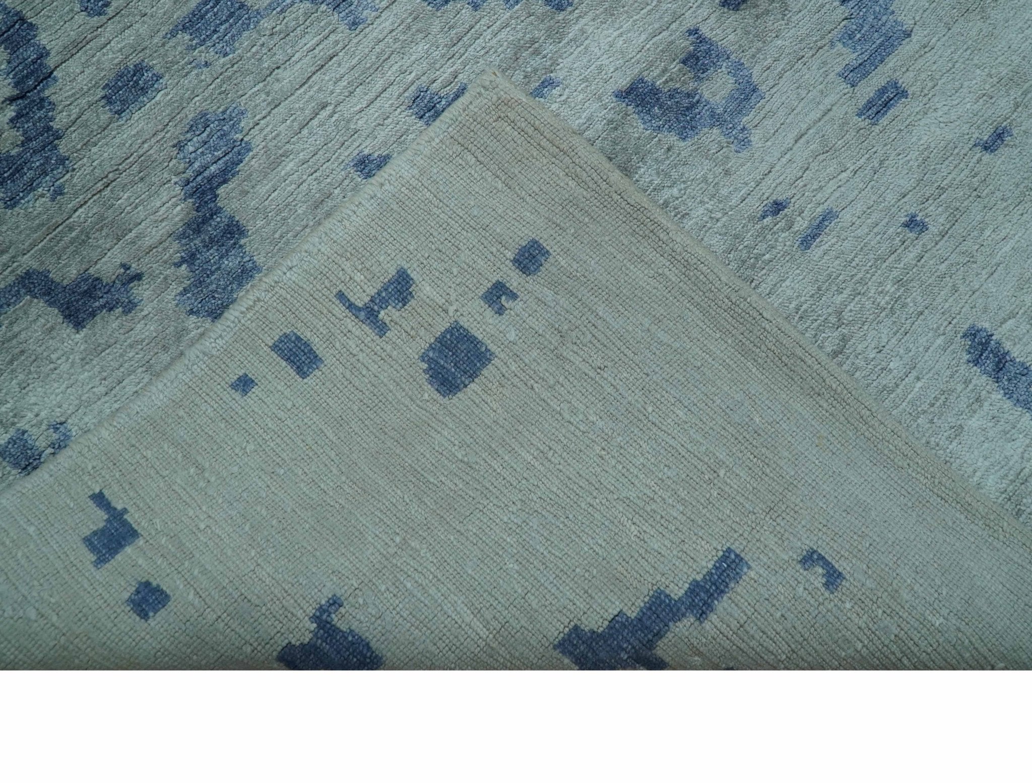 Modern Abstract Blue And Gray Hand Knotted 6x9 Bamboo Silk Area Rug - Image 7