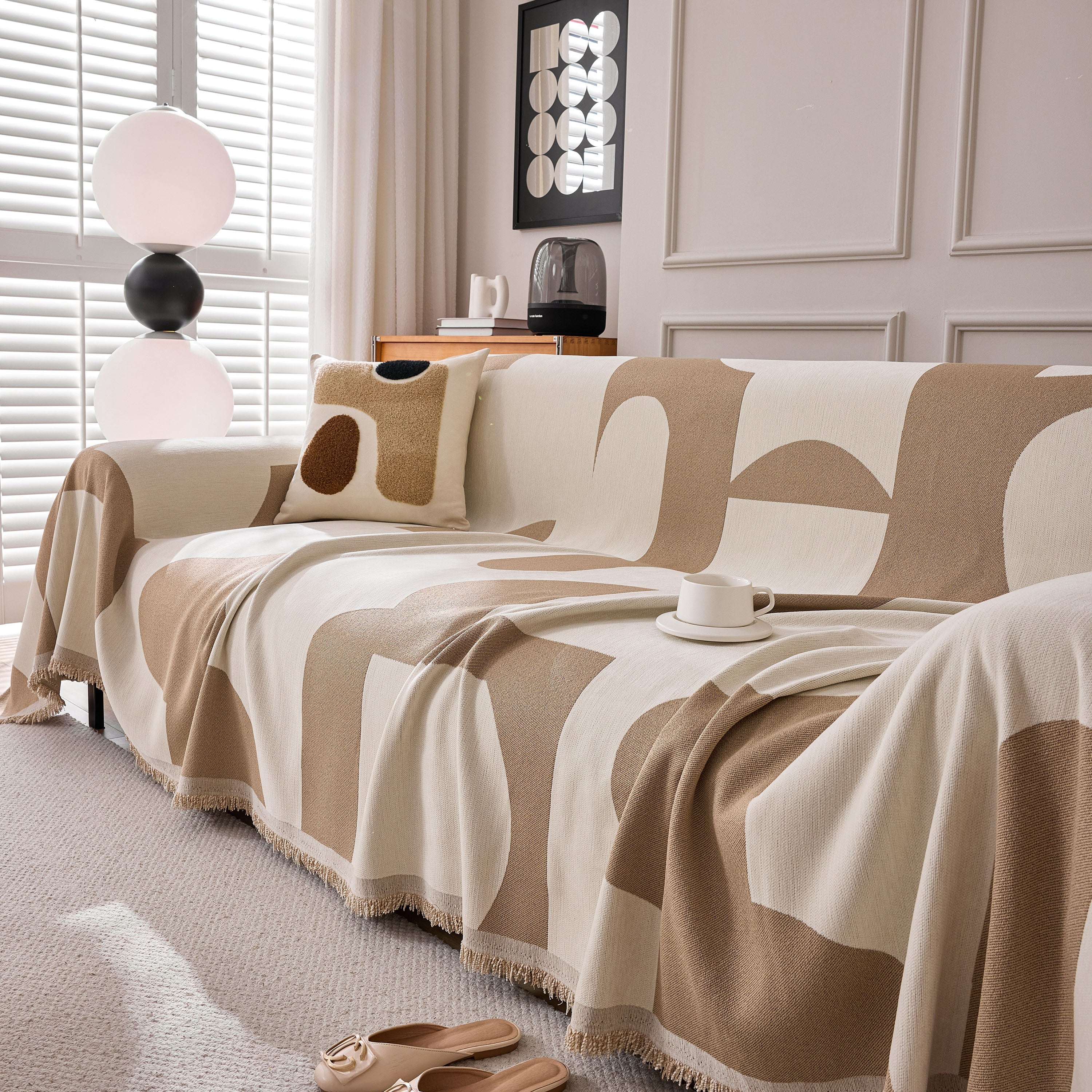 Modern Abstract Chenille Sofa Cover, Large Soft Throw Blanket with Tassels for Couch - Image 10