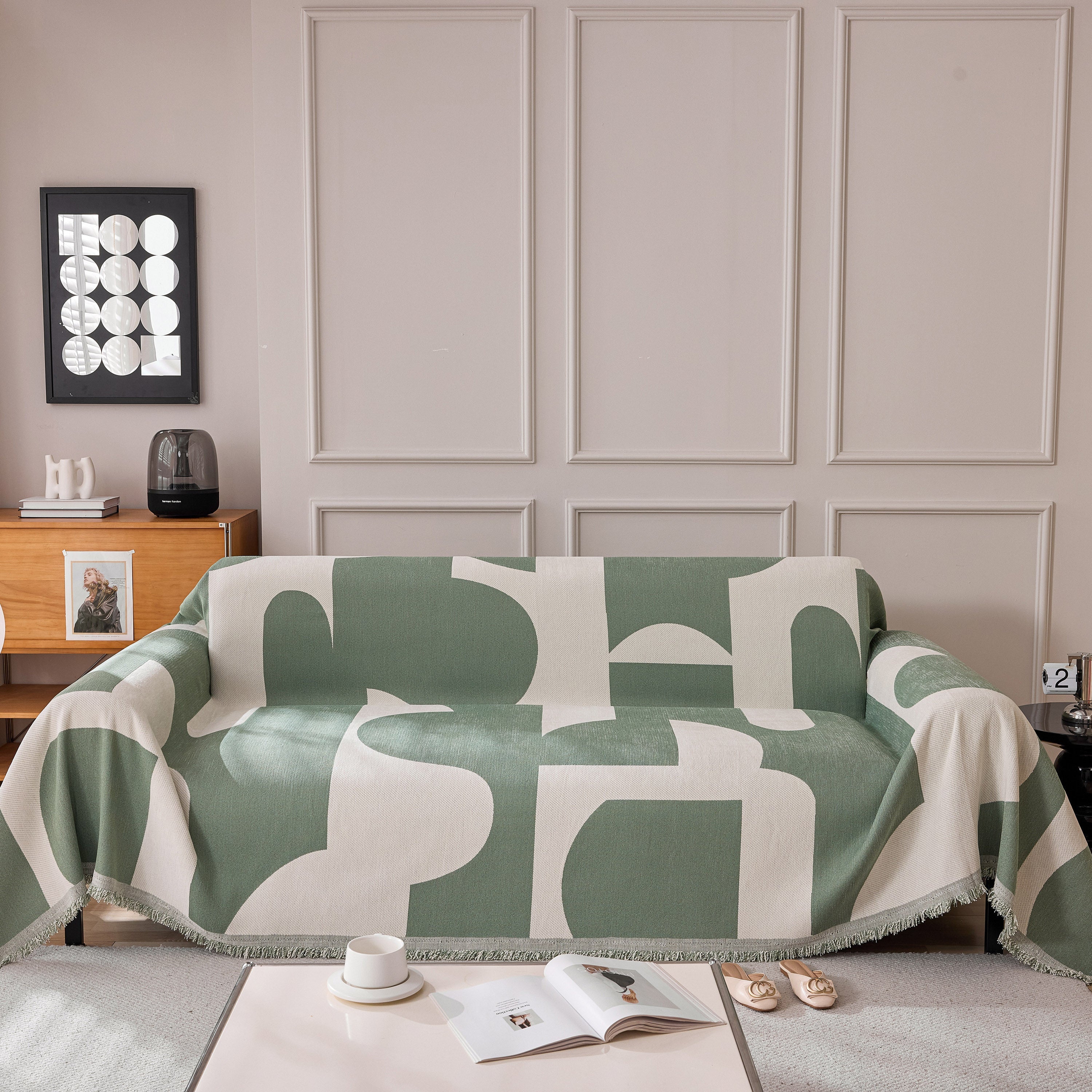 Modern Abstract Chenille Sofa Cover, Large Soft Throw Blanket with Tassels for Couch - Image 102