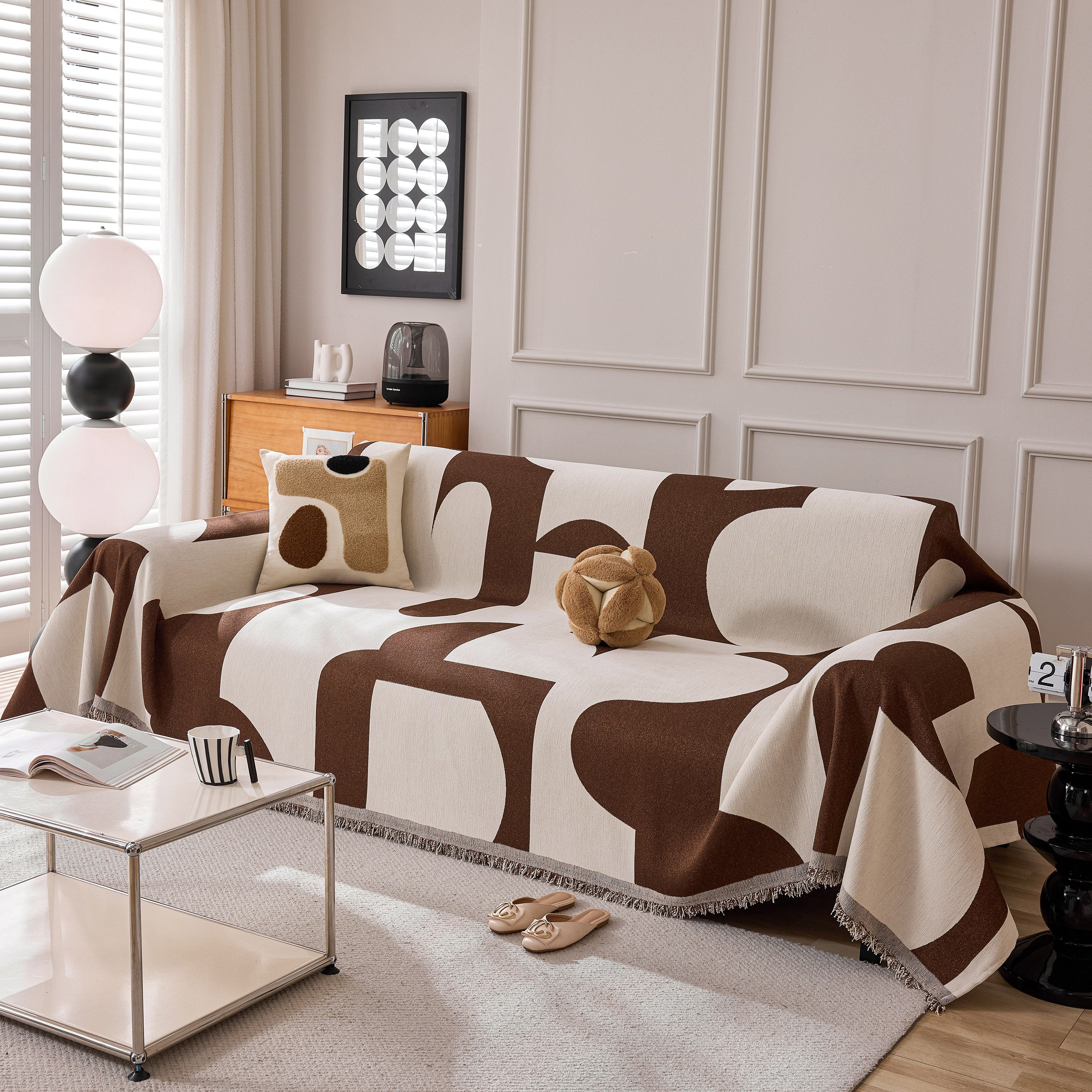 Modern Abstract Chenille Sofa Cover, Large Soft Throw Blanket with Tassels for Couch - Image 103