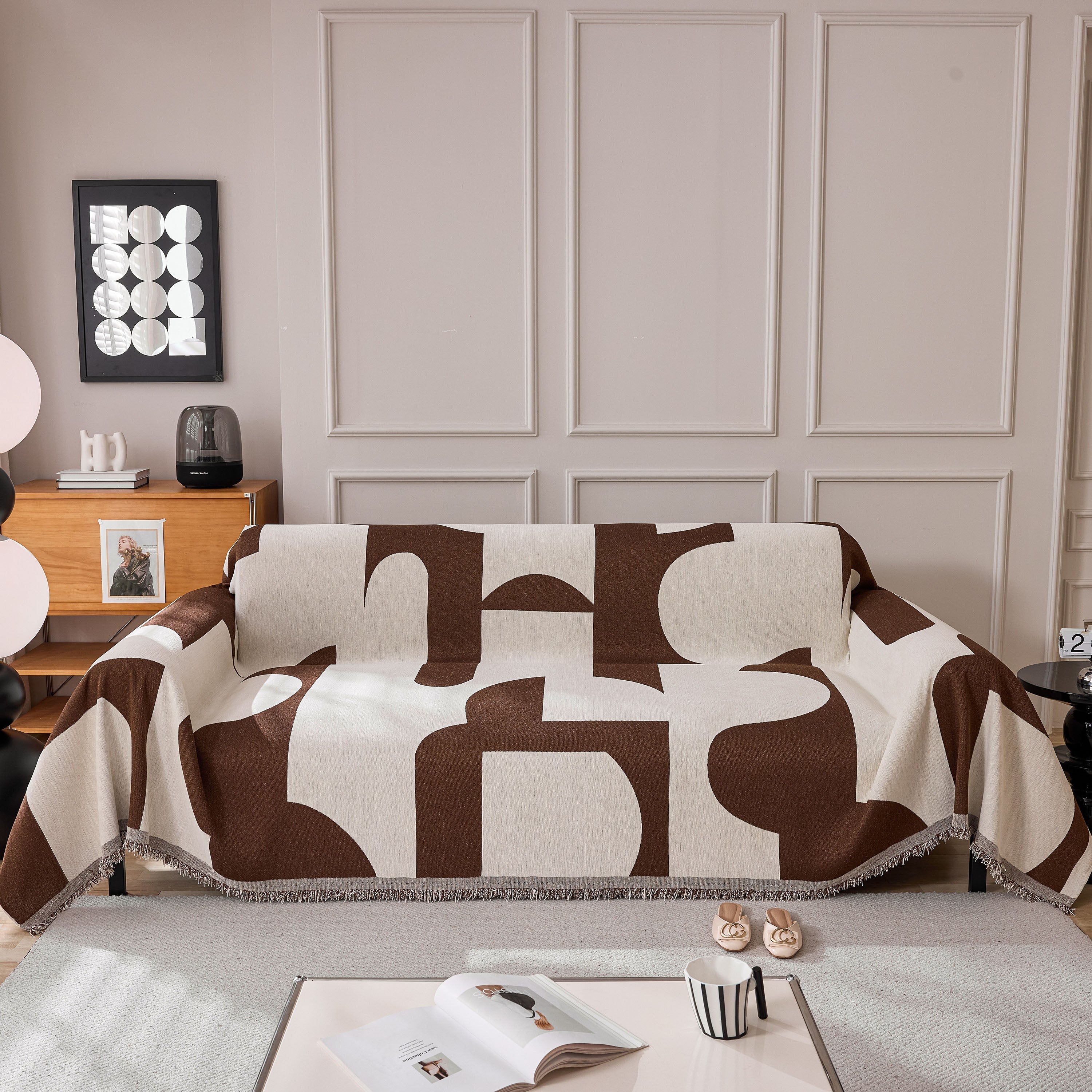 Modern Abstract Chenille Sofa Cover, Large Soft Throw Blanket with Tassels for Couch - Image 104
