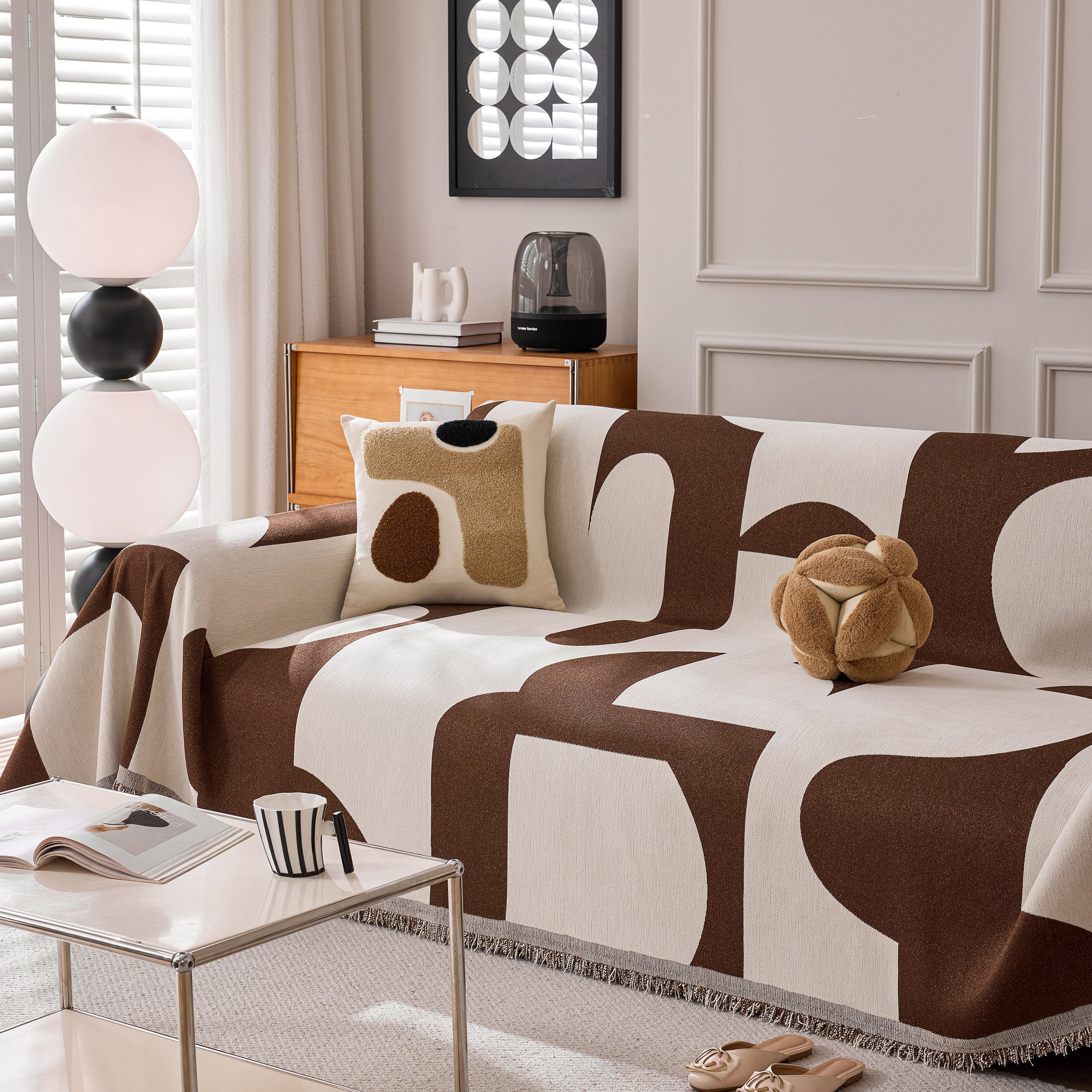 Modern Abstract Chenille Sofa Cover, Large Soft Throw Blanket with Tassels for Couch - Image 105