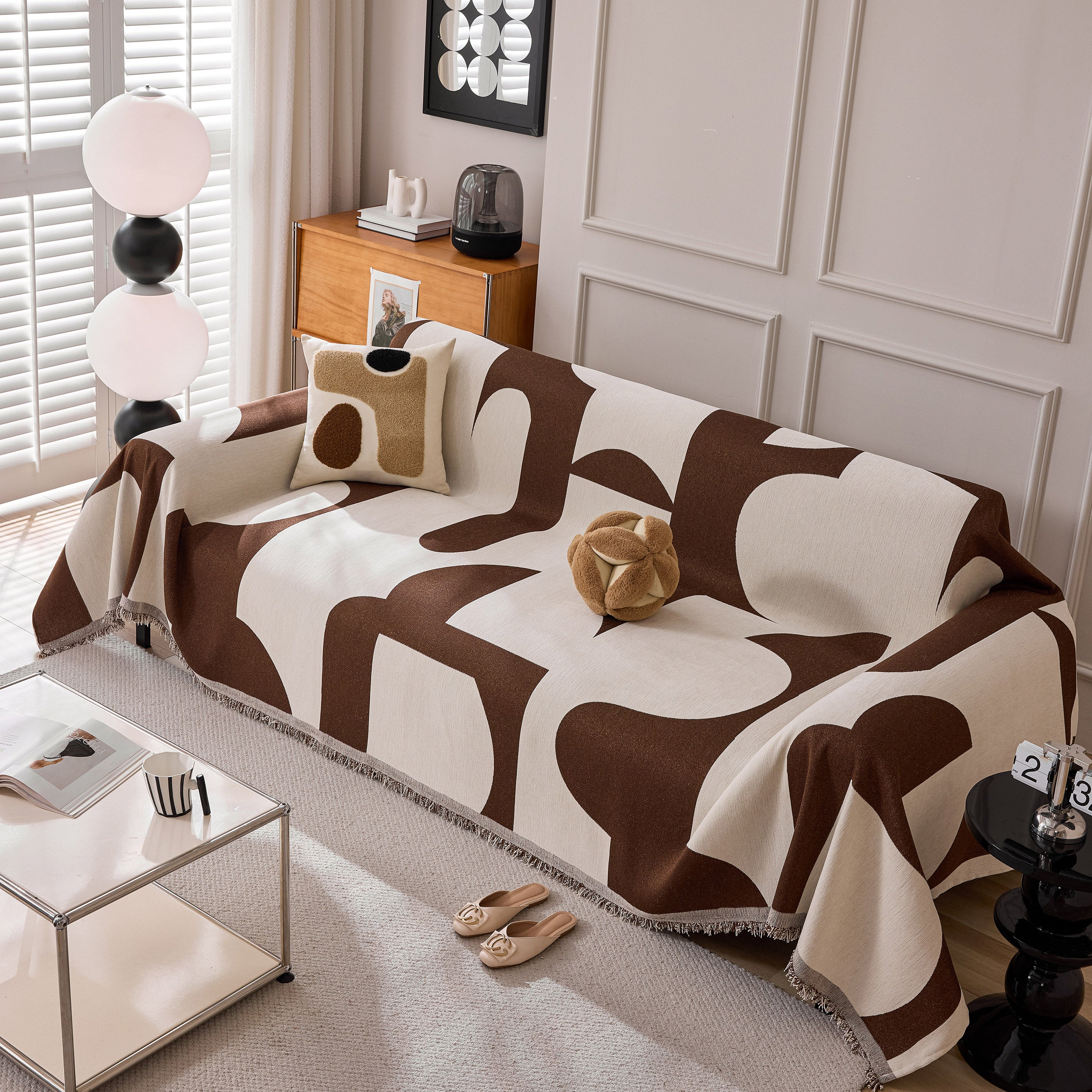 Modern Abstract Chenille Sofa Cover, Large Soft Throw Blanket with Tassels for Couch - Image 106