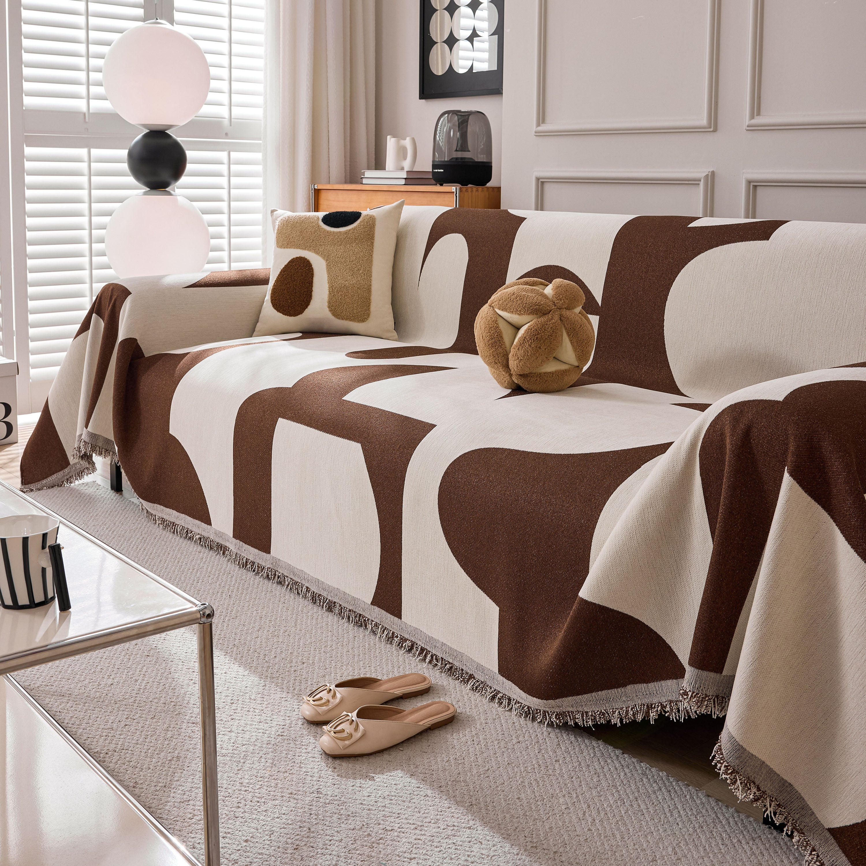 Modern Abstract Chenille Sofa Cover, Large Soft Throw Blanket with Tassels for Couch - Image 107