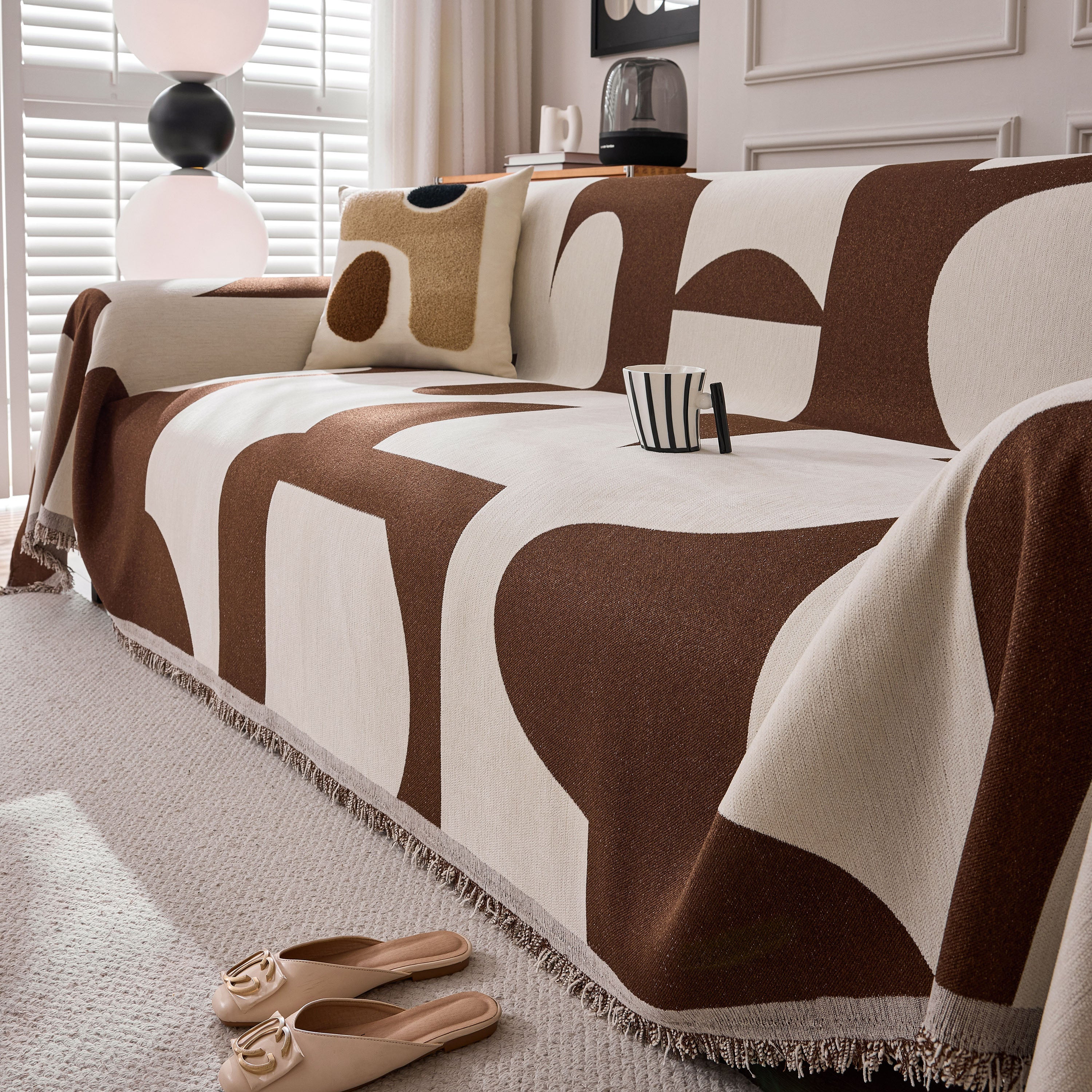 Modern Abstract Chenille Sofa Cover, Large Soft Throw Blanket with Tassels for Couch - Image 108