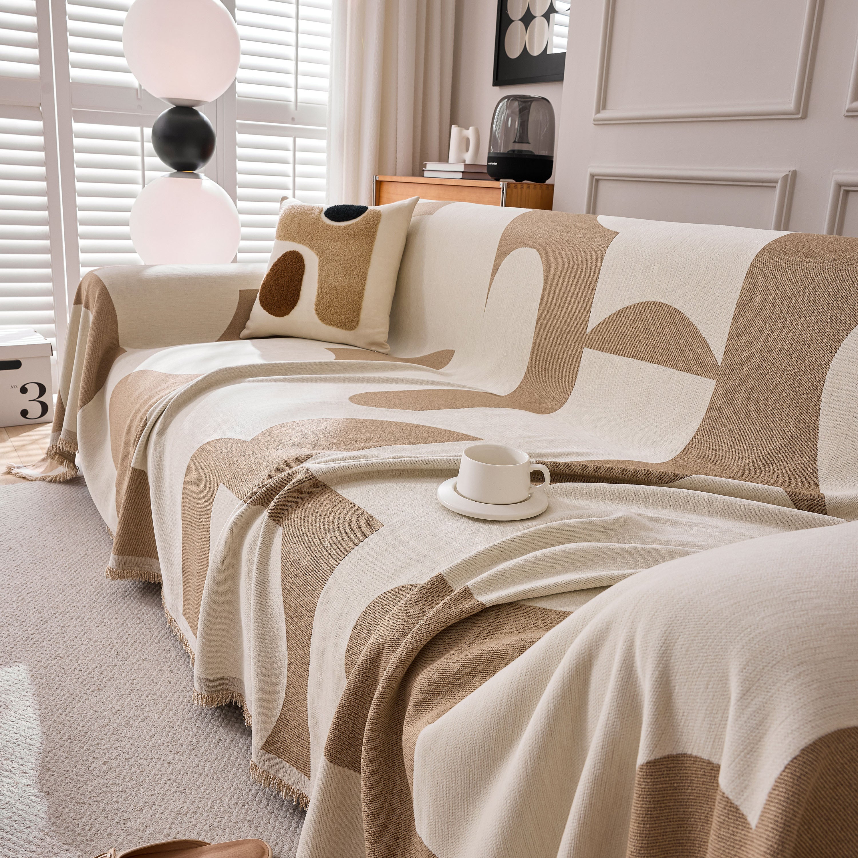 Modern Abstract Chenille Sofa Cover, Large Soft Throw Blanket with Tassels for Couch - Image 11